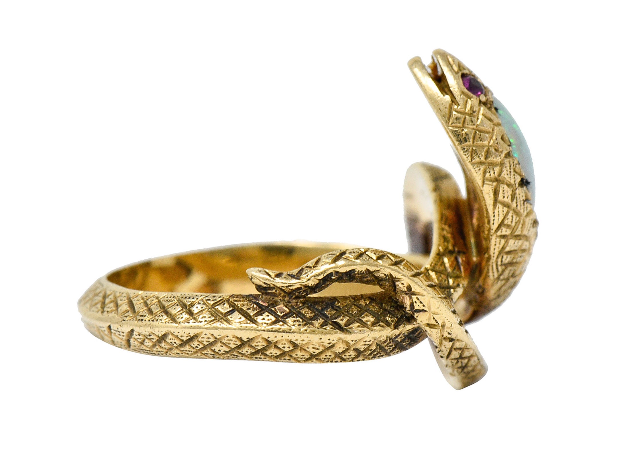 Victorian Opal Ruby 14 Karat Gold Snake Band RingRing - Wilson's Estate Jewelry