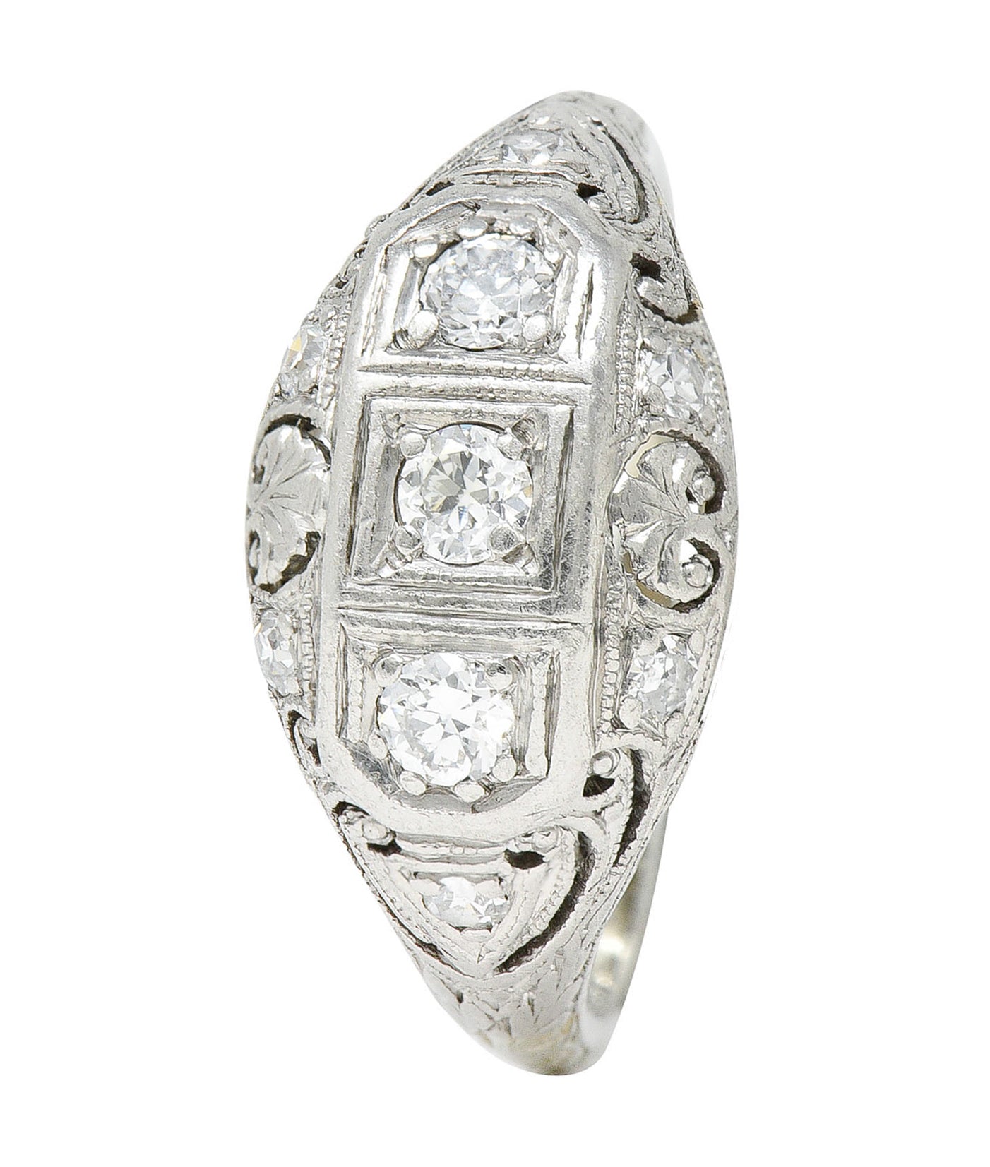 Fulmer & Co. 0.50 CTW Diamond 19 Karat White Gold Palm Leaf Bombe Band RingRing - Wilson's Estate Jewelry