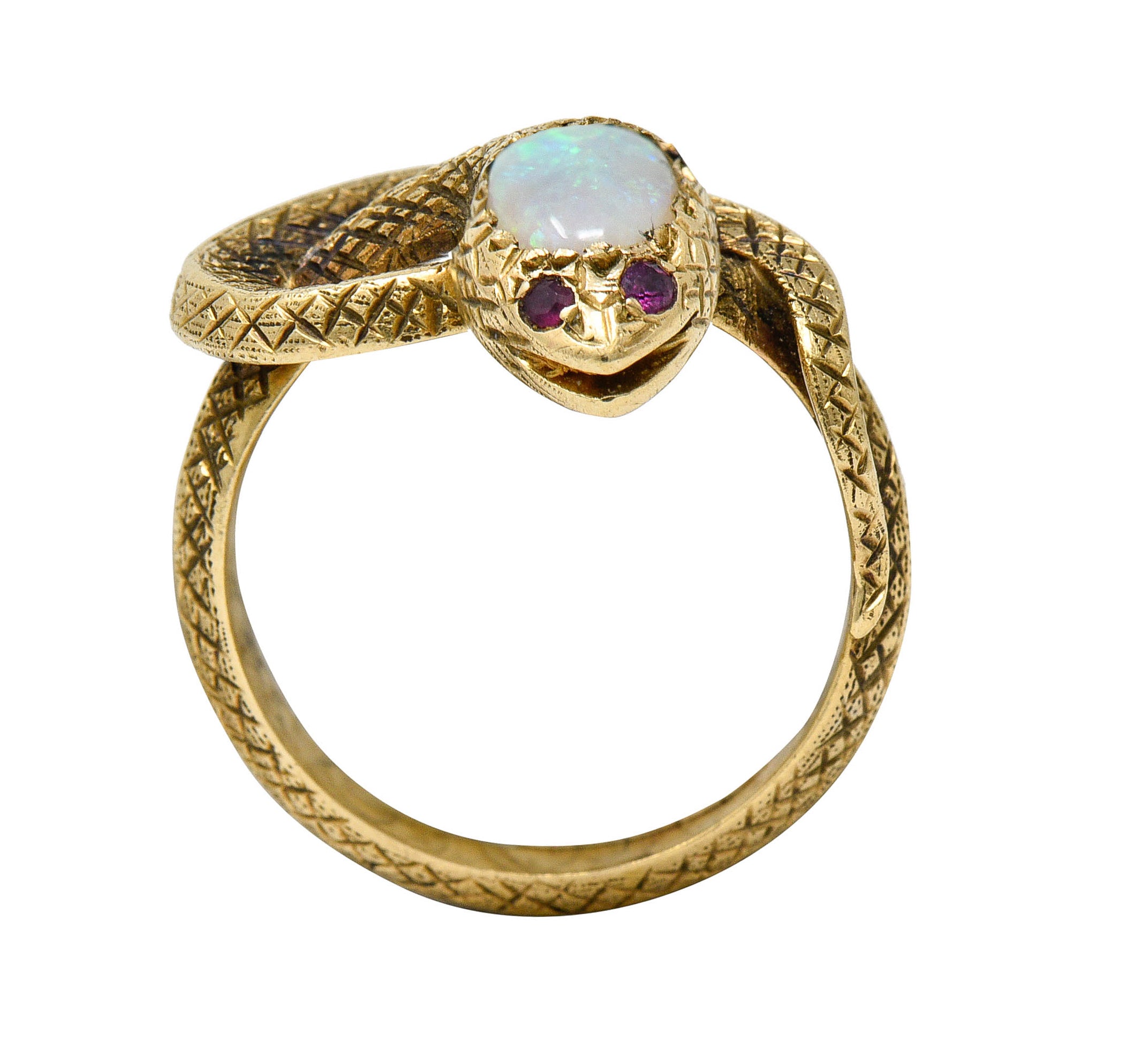 Victorian Opal Ruby 14 Karat Gold Snake Band RingRing - Wilson's Estate Jewelry