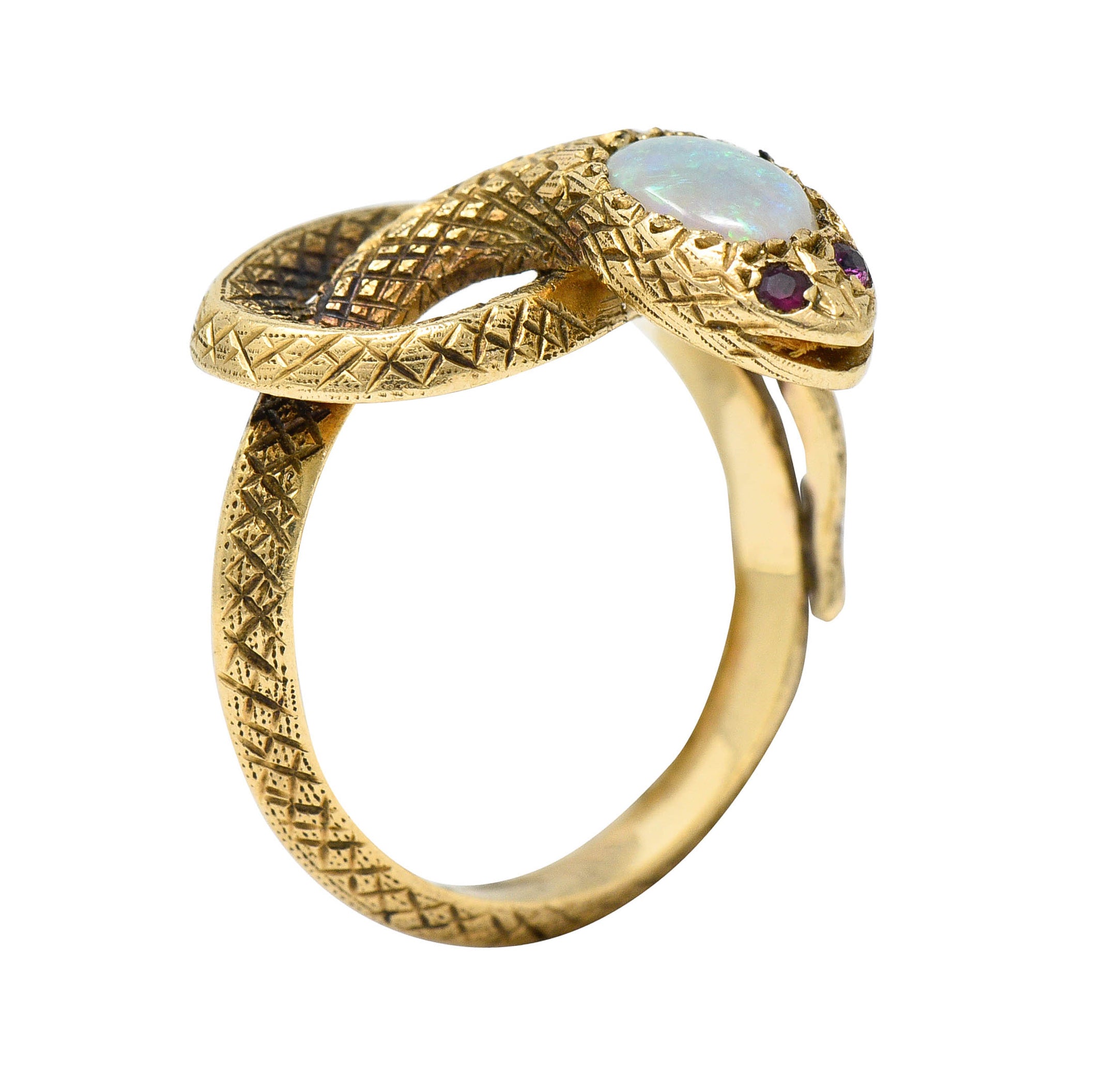 Victorian Opal Ruby 14 Karat Gold Snake Band RingRing - Wilson's Estate Jewelry