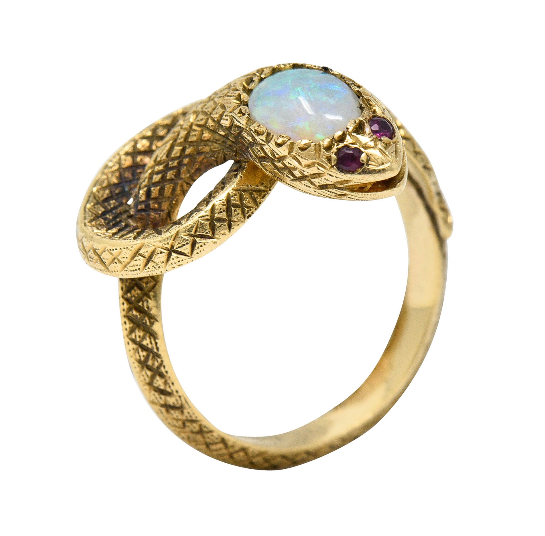 Victorian Opal Ruby 14 Karat Gold Snake Band RingRing - Wilson's Estate Jewelry