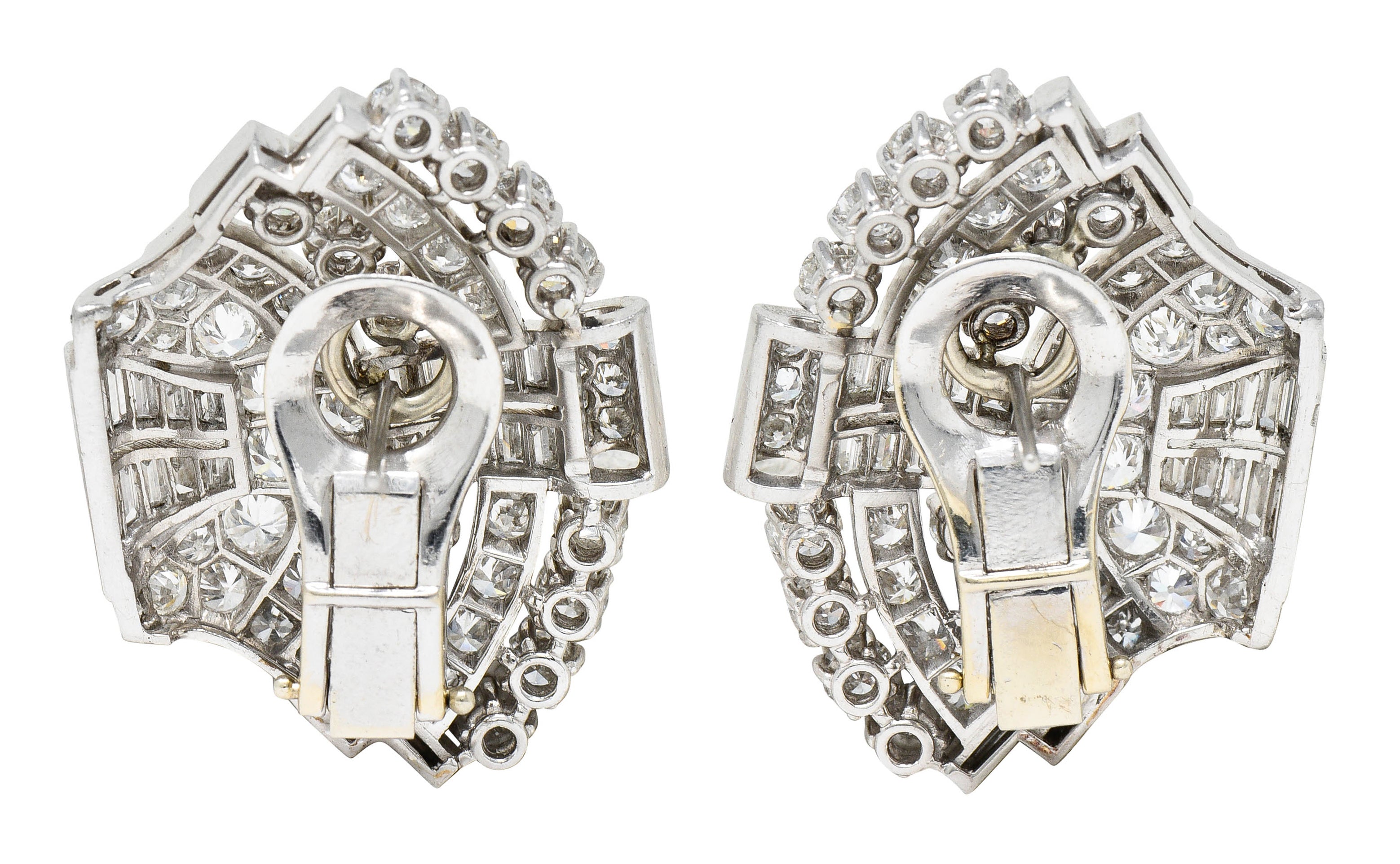 Late French Art Deco 11.00 CTW Diamond Platinum Fanned EarringsEarrings - Wilson's Estate Jewelry