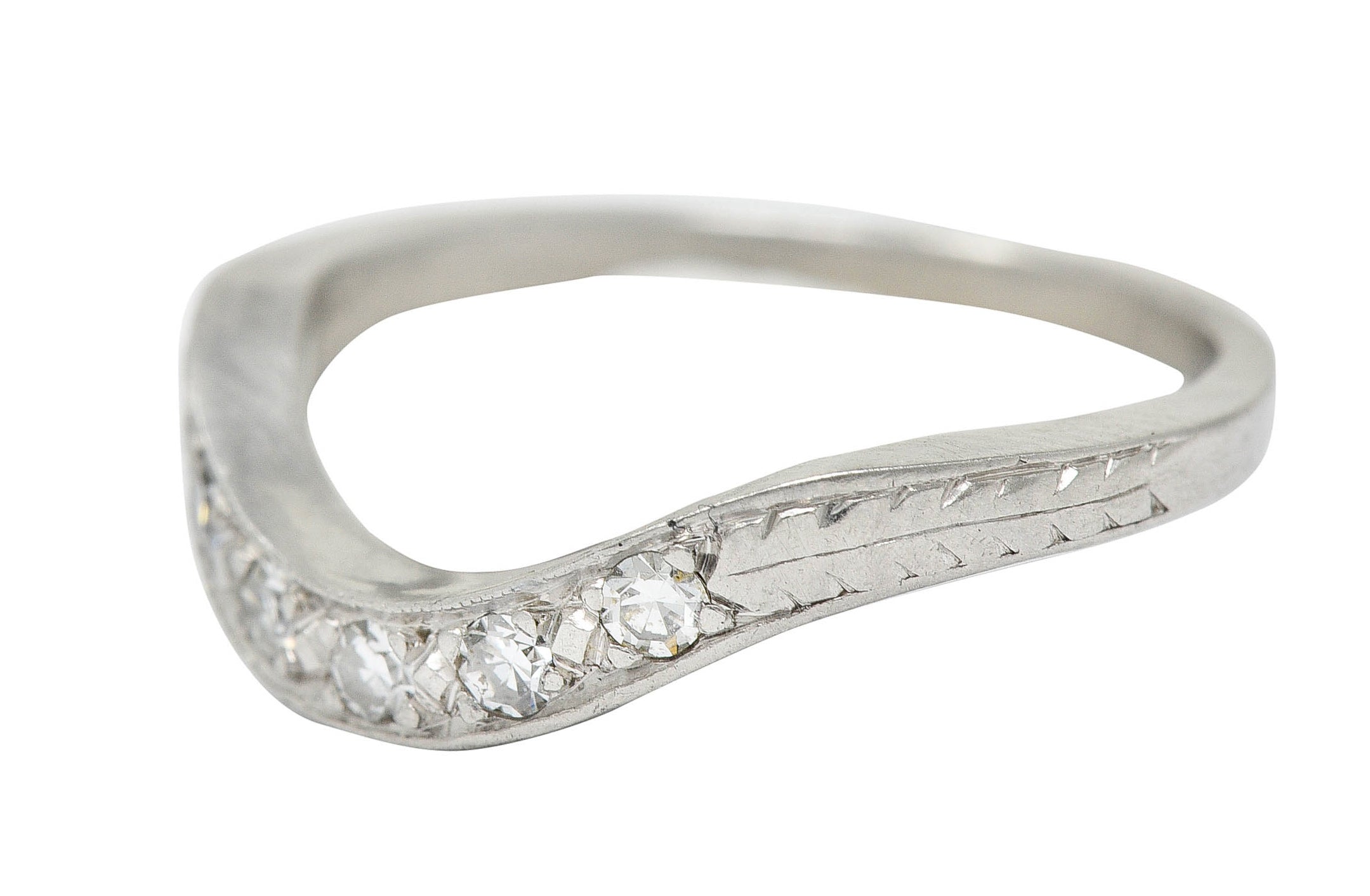 Art Deco 0.15 CTW Diamond Platinum Wheat Chevron Band RingRing - Wilson's Estate Jewelry