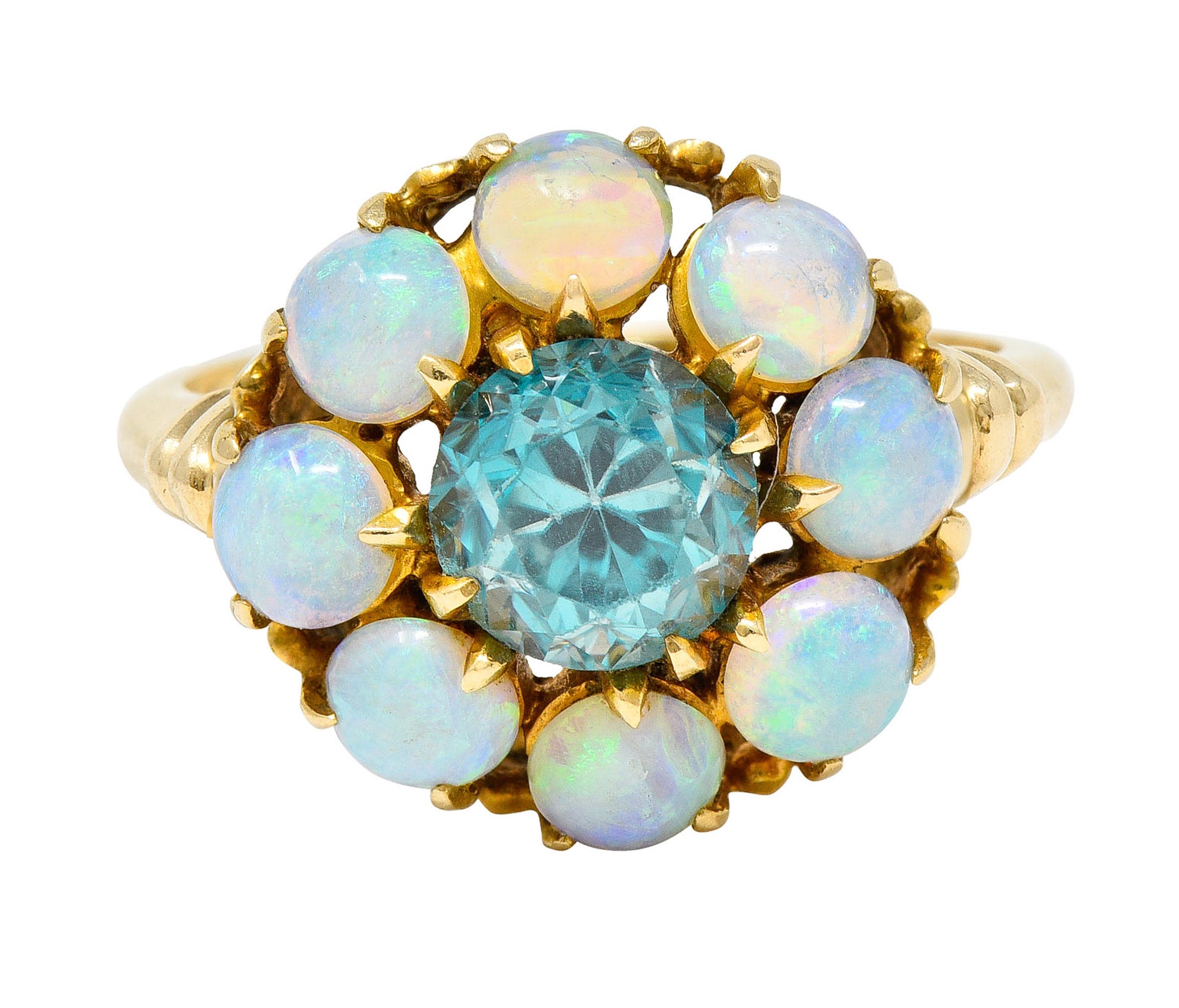 Retro Blue Zircon Opal 14 Karat Gold Cluster RingRing - Wilson's Estate Jewelry