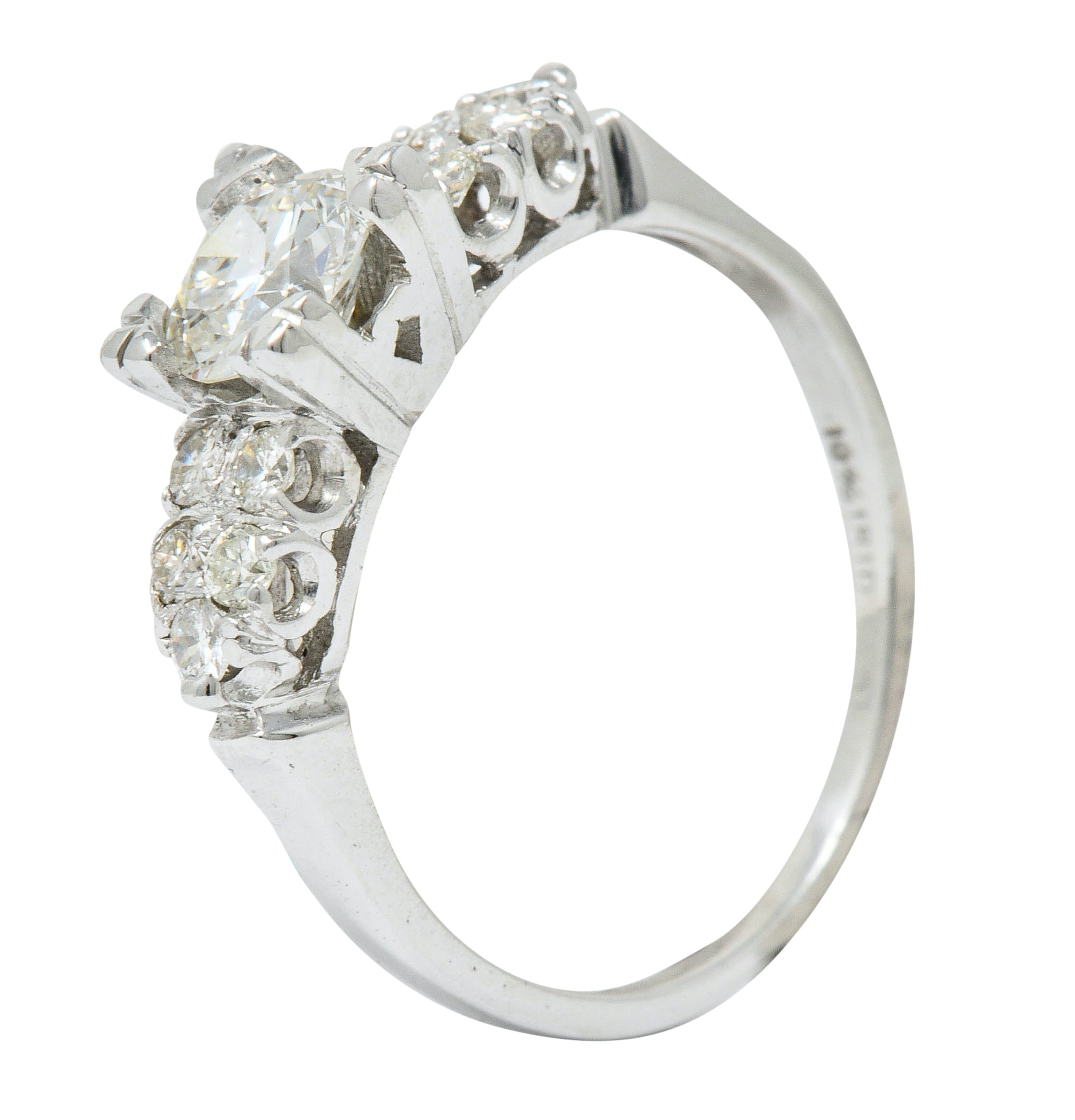 Retro 0.90 CTW Diamond Platinum Fishtail Cluster Engagement RingRing - Wilson's Estate Jewelry