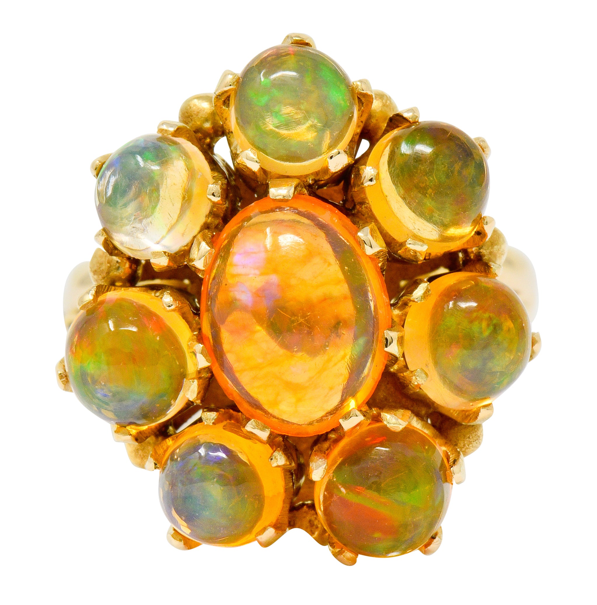 Victorian Mexican Fire Opal 14 Karat Gold Cluster Ring - Wilson's Estate Jewelry