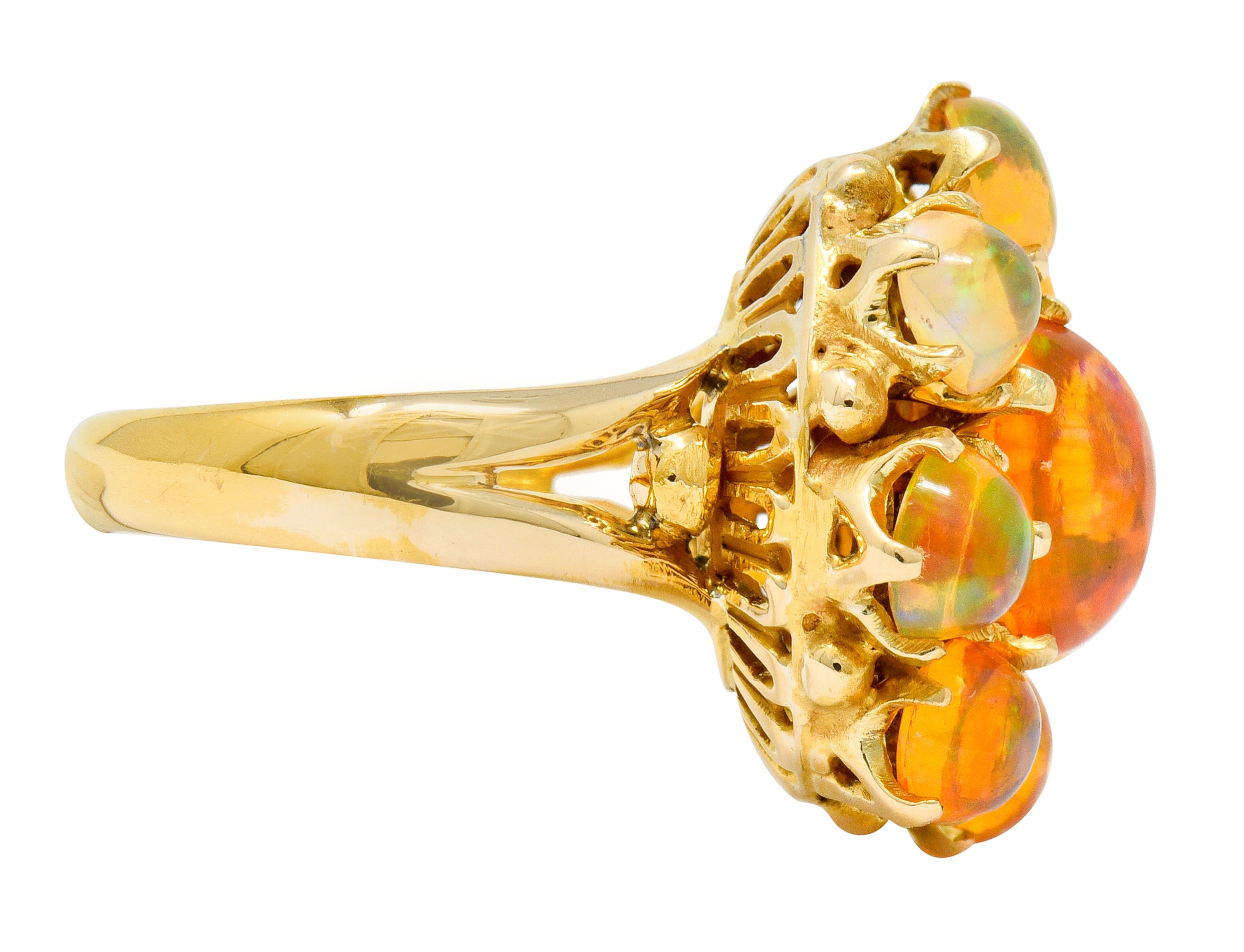 Victorian Mexican Fire Opal 14 Karat Gold Cluster Ring - Wilson's Estate Jewelry