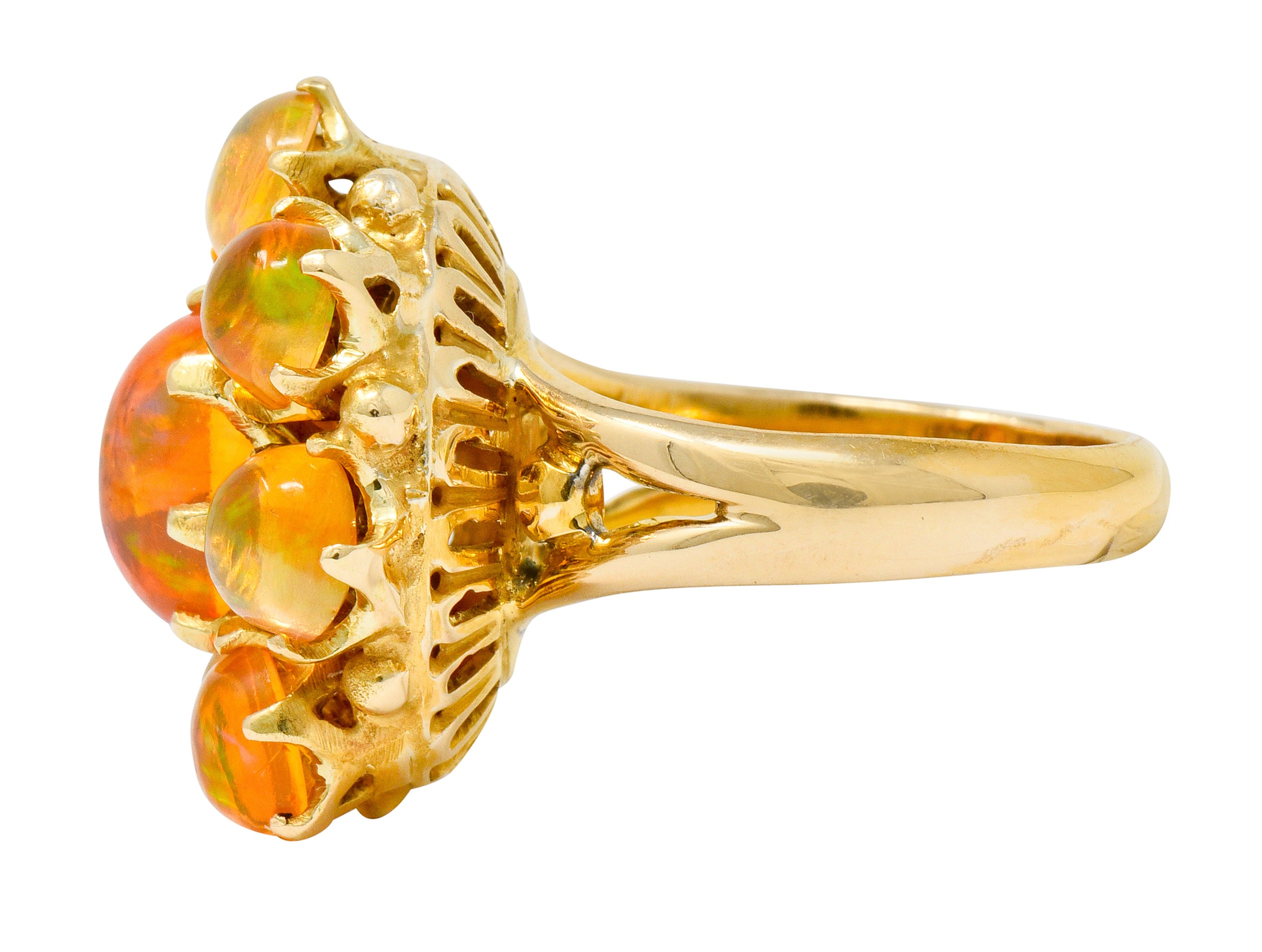 Victorian Mexican Fire Opal 14 Karat Gold Cluster Ring - Wilson's Estate Jewelry