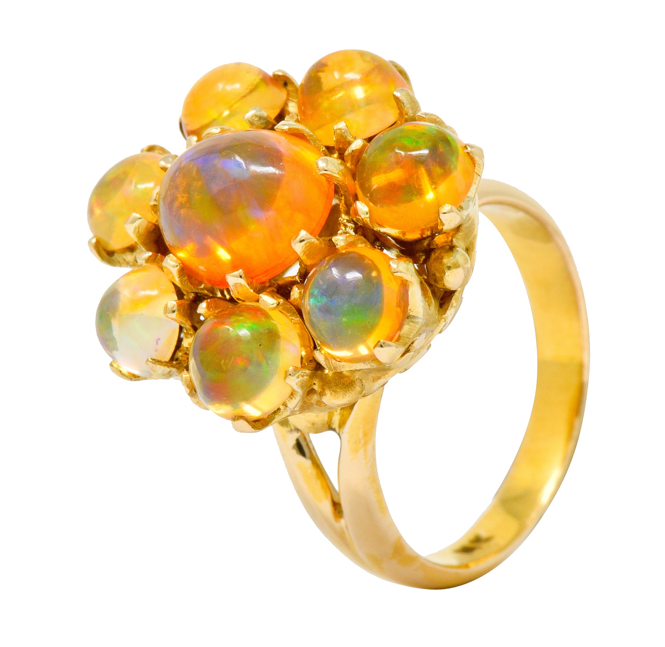 Victorian Mexican Fire Opal 14 Karat Gold Cluster Ring - Wilson's Estate Jewelry