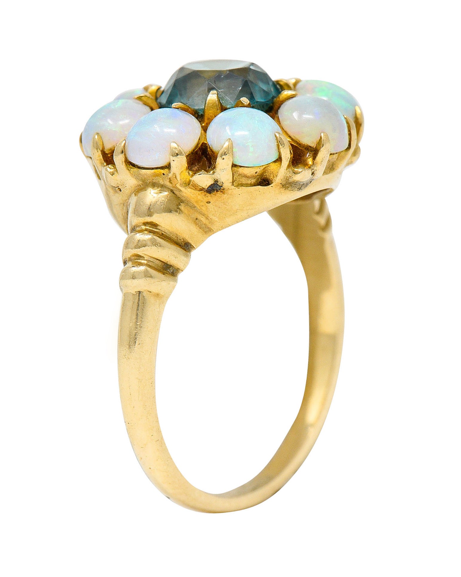 Retro Blue Zircon Opal 14 Karat Gold Cluster RingRing - Wilson's Estate Jewelry