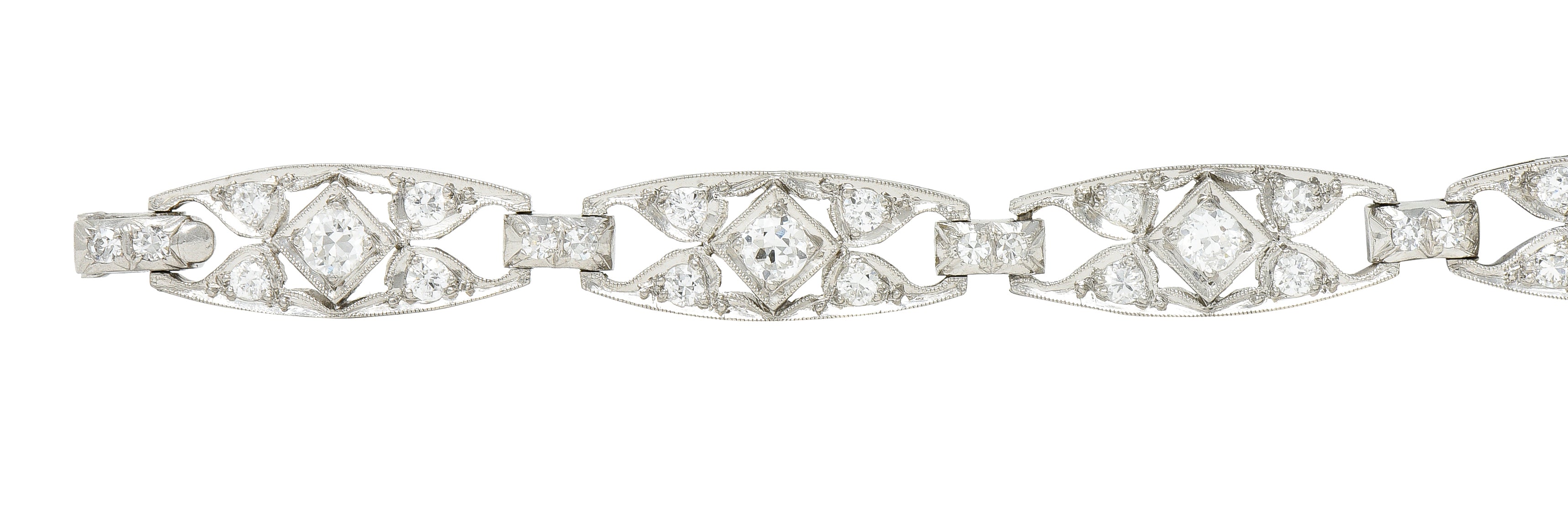 Art Deco Diamond Platinum Panel Link Bracelet Wilson's Estate Jewelry