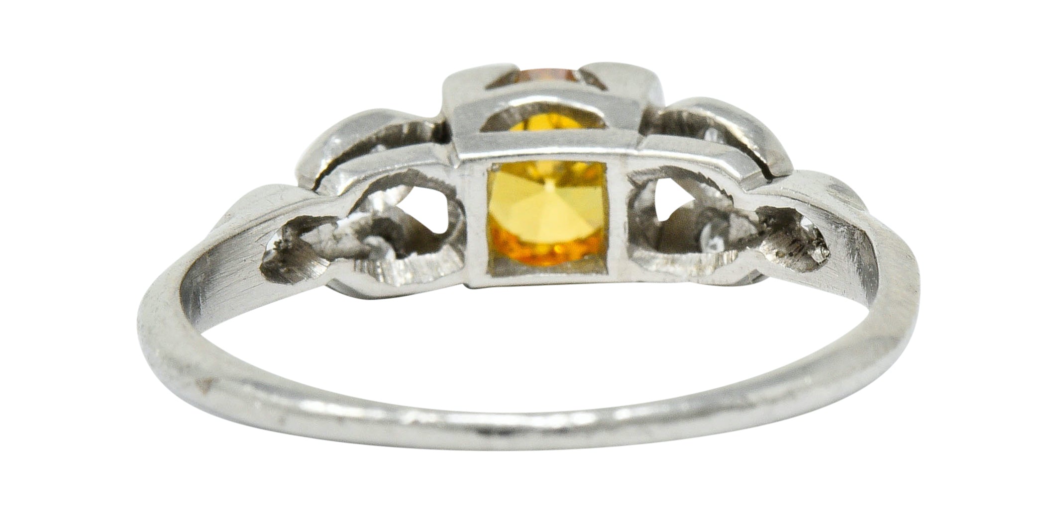 Retro 0.60 CTW Orange-Yellow & White Diamond Platinum Engagement Ring GIARing - Wilson's Estate Jewelry