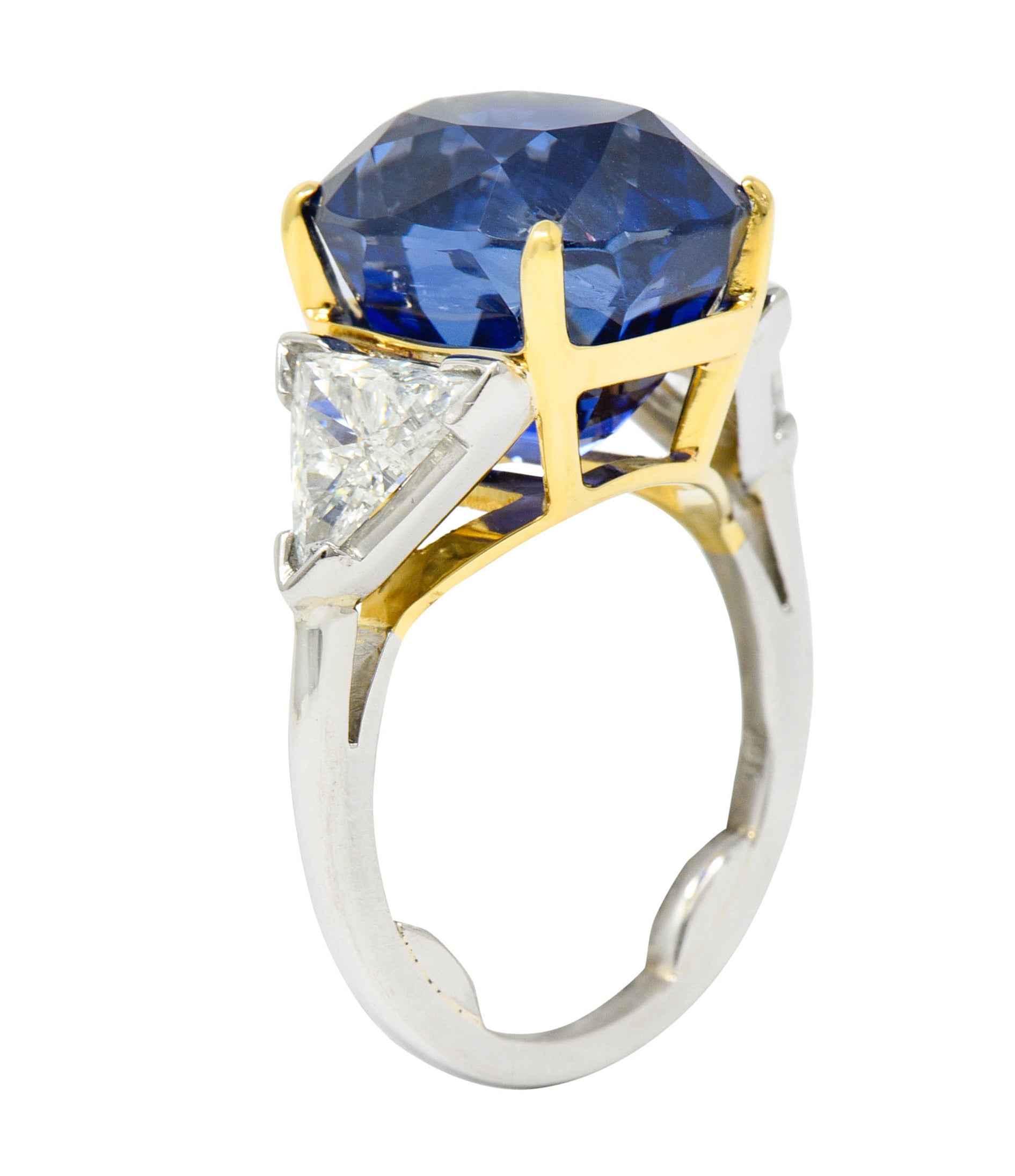 Royal Blue 22.66 CTW No Heat Ceylon Sapphire Diamond Platinum 18 Karat Gold Ring Gubelin GIARing - Wilson's Estate Jewelry