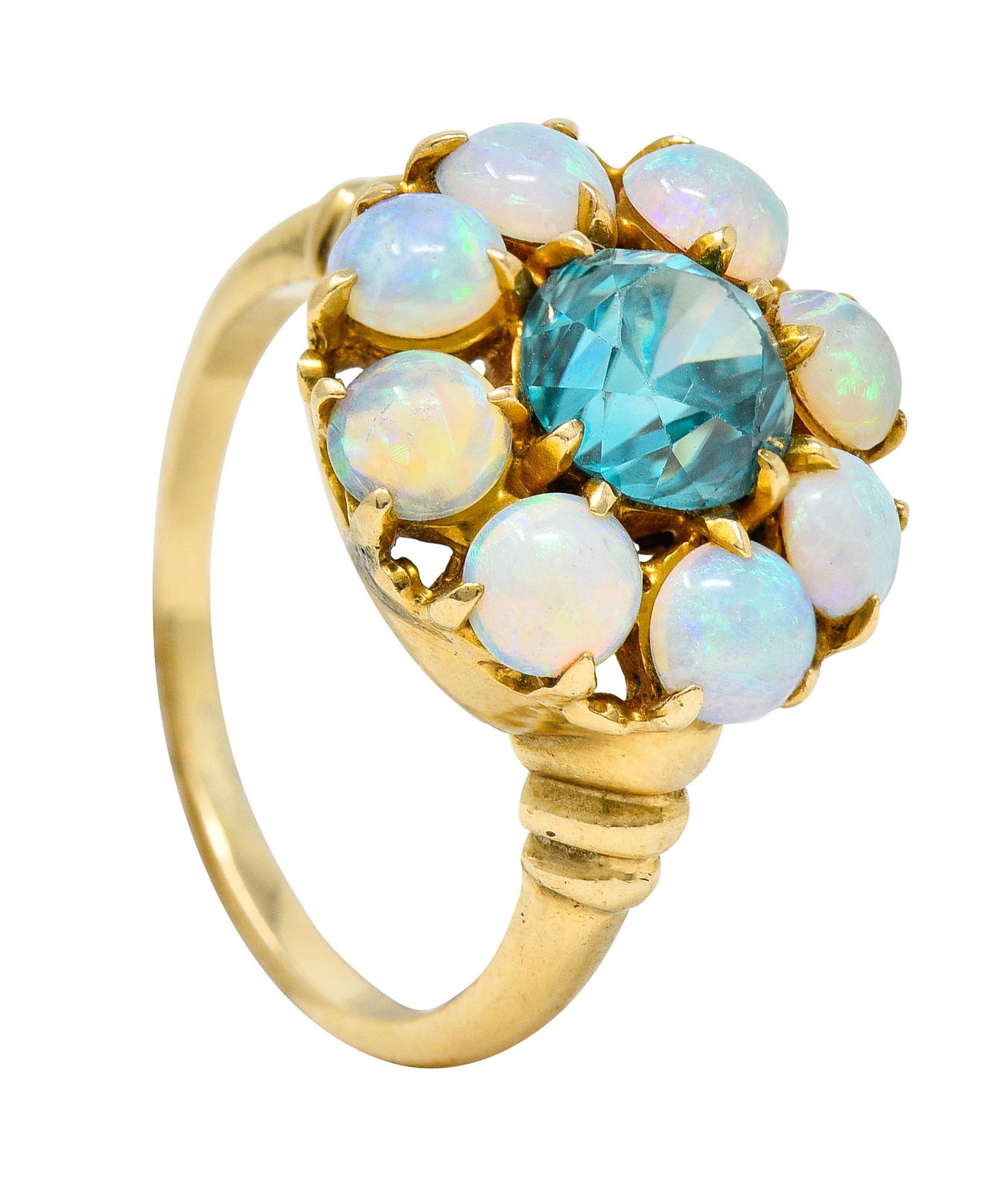 Retro Blue Zircon Opal 14 Karat Gold Cluster RingRing - Wilson's Estate Jewelry