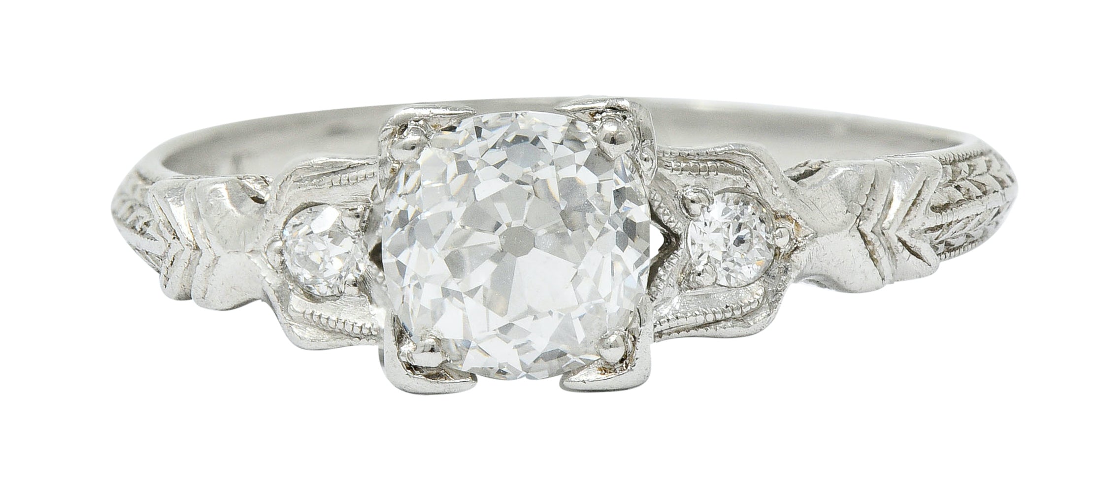 Late Art Deco 0.90 CTW Diamond Platinum Tulip Engagement Ring GIARing - Wilson's Estate Jewelry