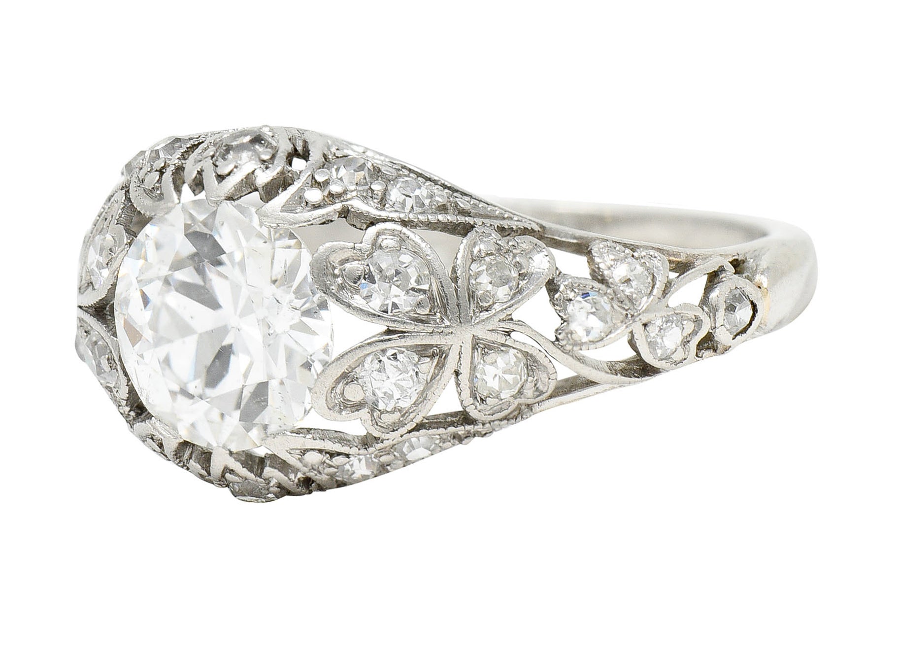 Edwardian 1.65 CTW Diamond Platinum Clover Engagement RingRing - Wilson's Estate Jewelry