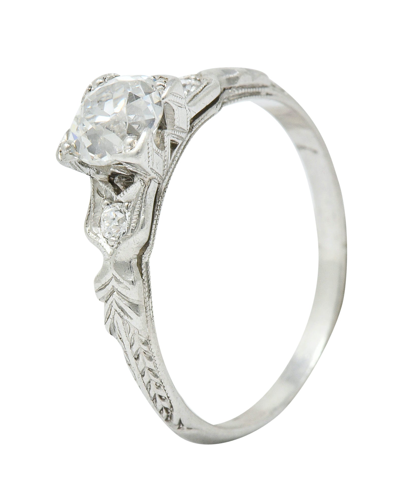 Late Art Deco 0.90 CTW Diamond Platinum Tulip Engagement Ring GIARing - Wilson's Estate Jewelry