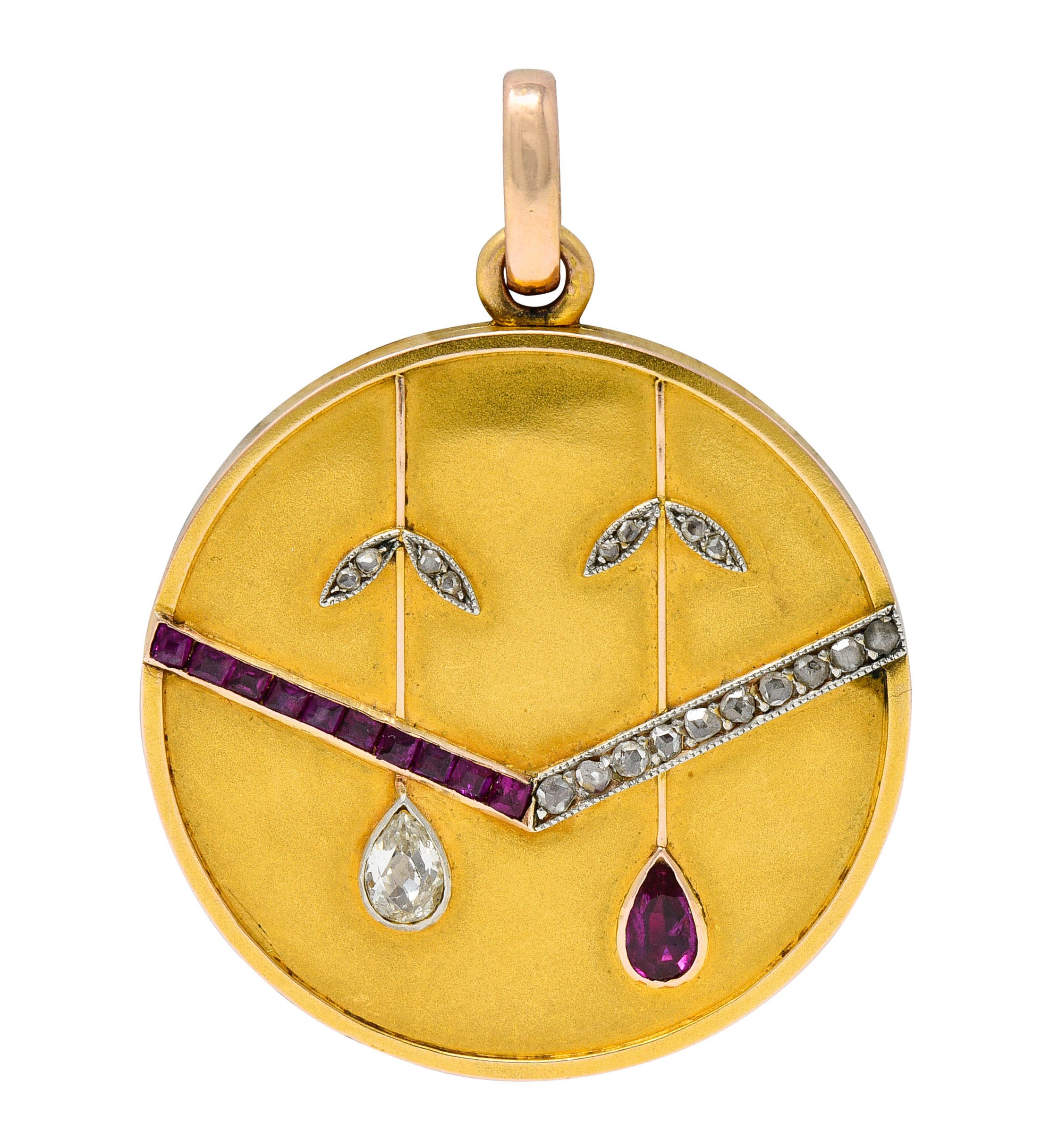 Edwardian Ruby Diamond Platinum-Topped 14 Karat Gold Locket PendantNecklace - Wilson's Estate Jewelry