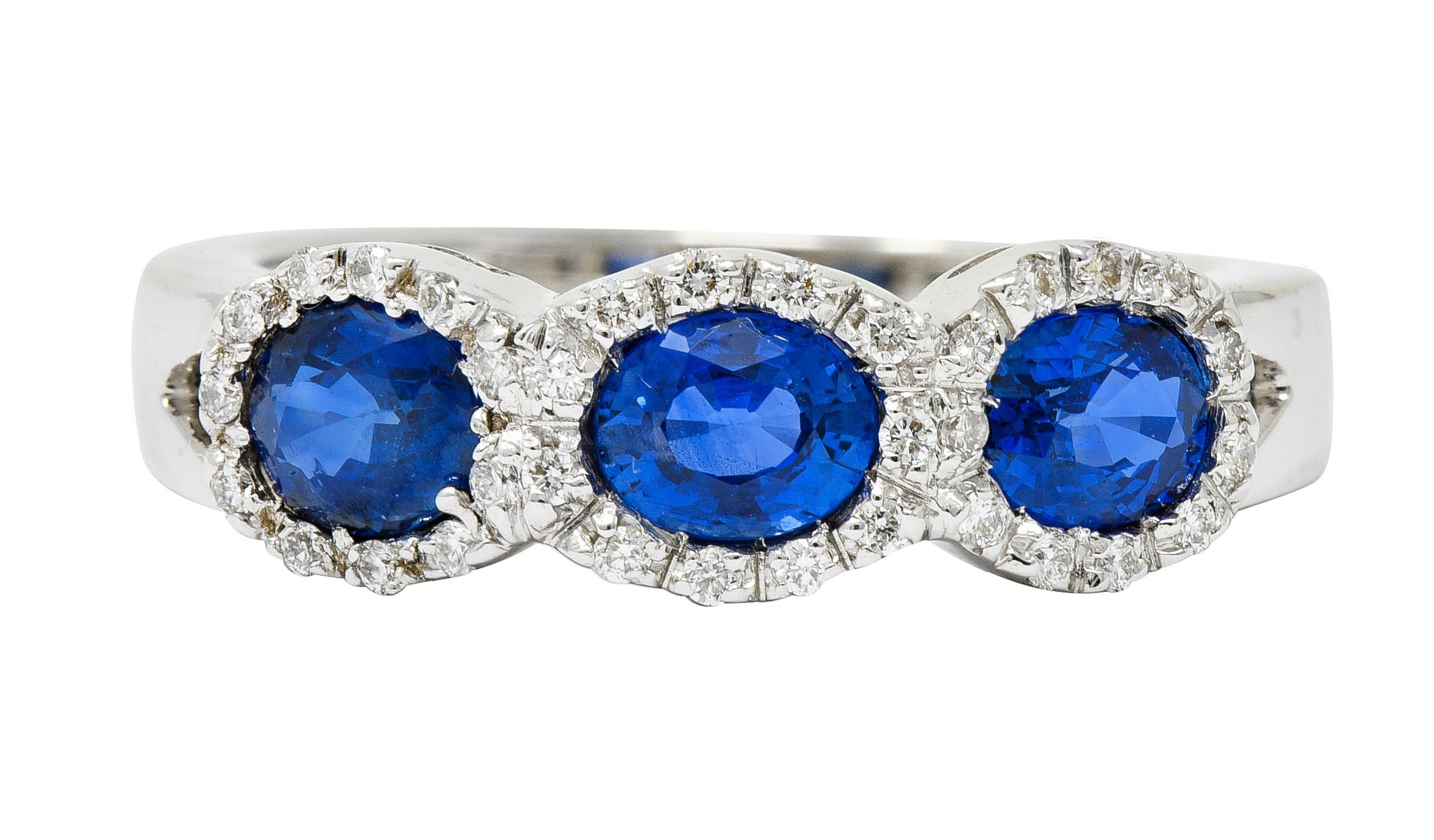 Contemporary Italian 1.75 CTW Sapphire Diamond 18 Karat White Gold Cluster RingRing - Wilson's Estate Jewelry