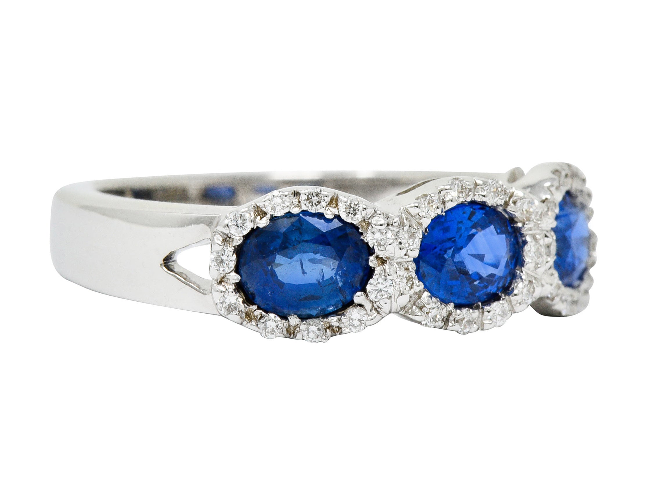 Contemporary Italian 1.75 CTW Sapphire Diamond 18 Karat White Gold Cluster RingRing - Wilson's Estate Jewelry