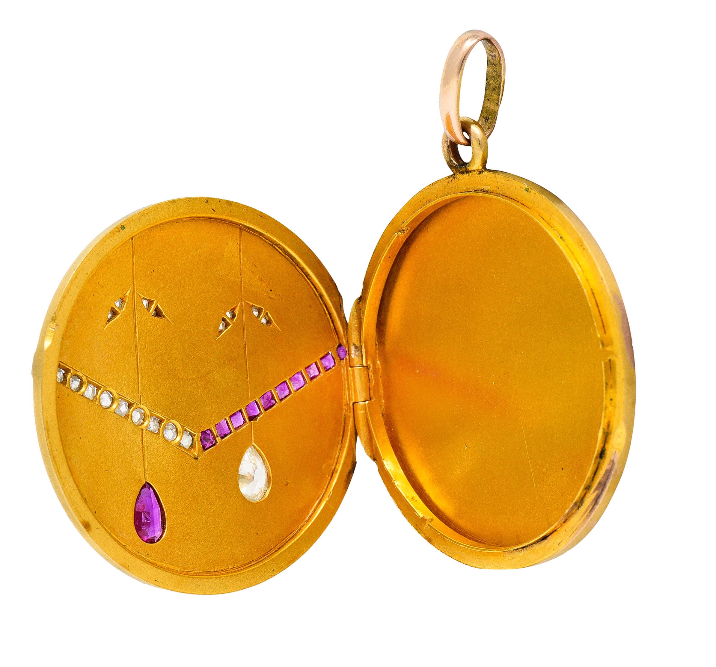 Edwardian Ruby Diamond Platinum-Topped 14 Karat Gold Locket PendantNecklace - Wilson's Estate Jewelry