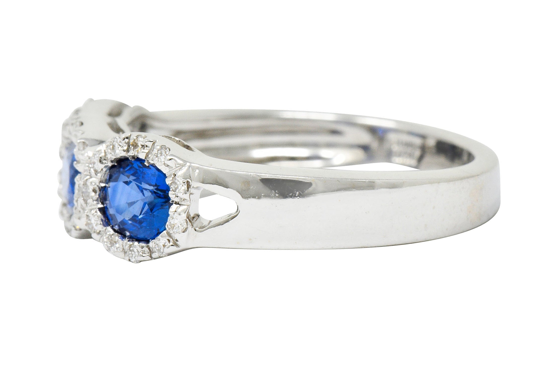 Contemporary Italian 1.75 CTW Sapphire Diamond 18 Karat White Gold Cluster RingRing - Wilson's Estate Jewelry