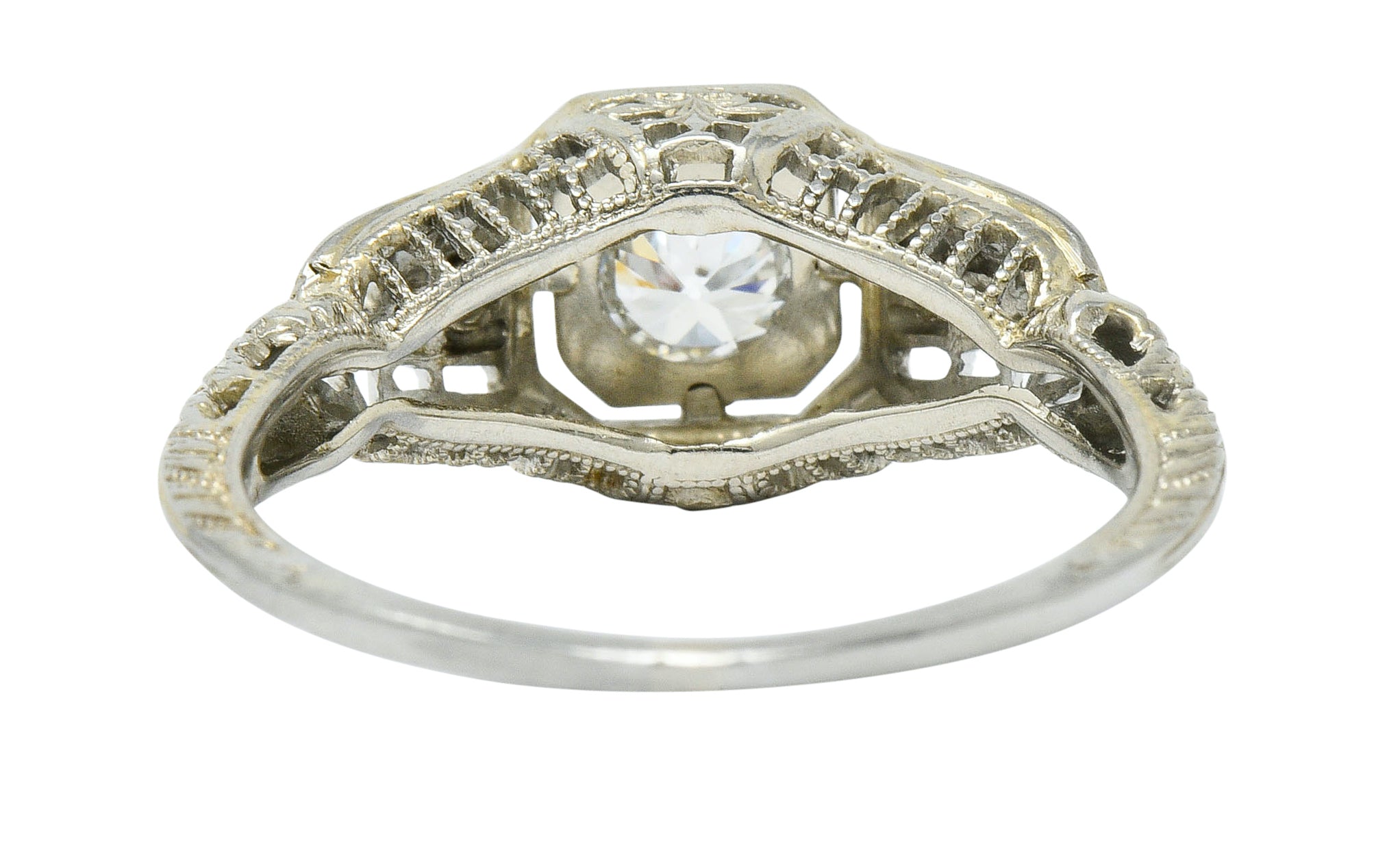 Art Deco 0.40 CTW Diamond 18 Karat White Gold Cushion Engagement RingRing - Wilson's Estate Jewelry