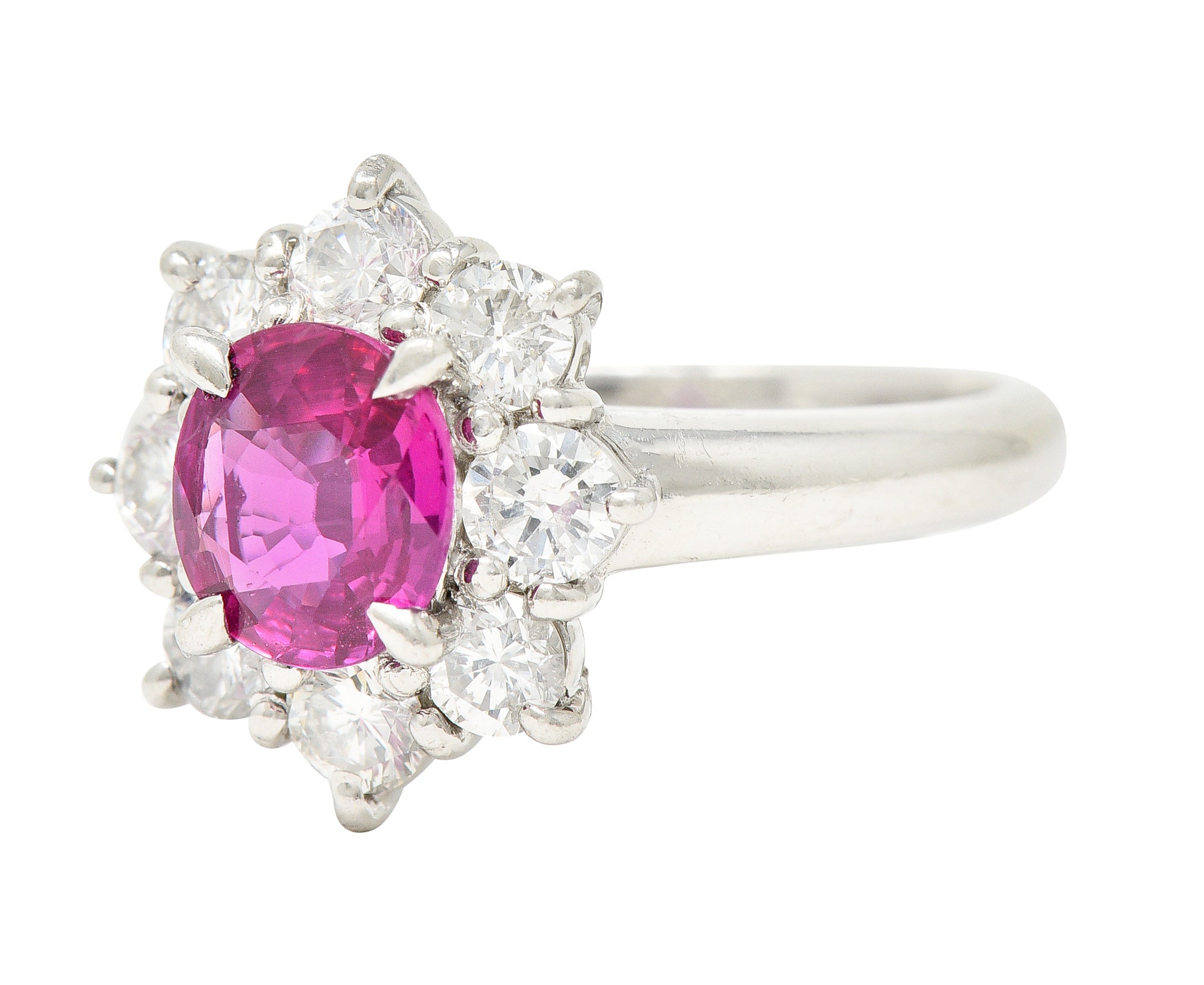 Contemporary 1.89 CTW Oval Cut Ruby Diamond Platinum Cluster Ring Wilson's Estate Jewelry