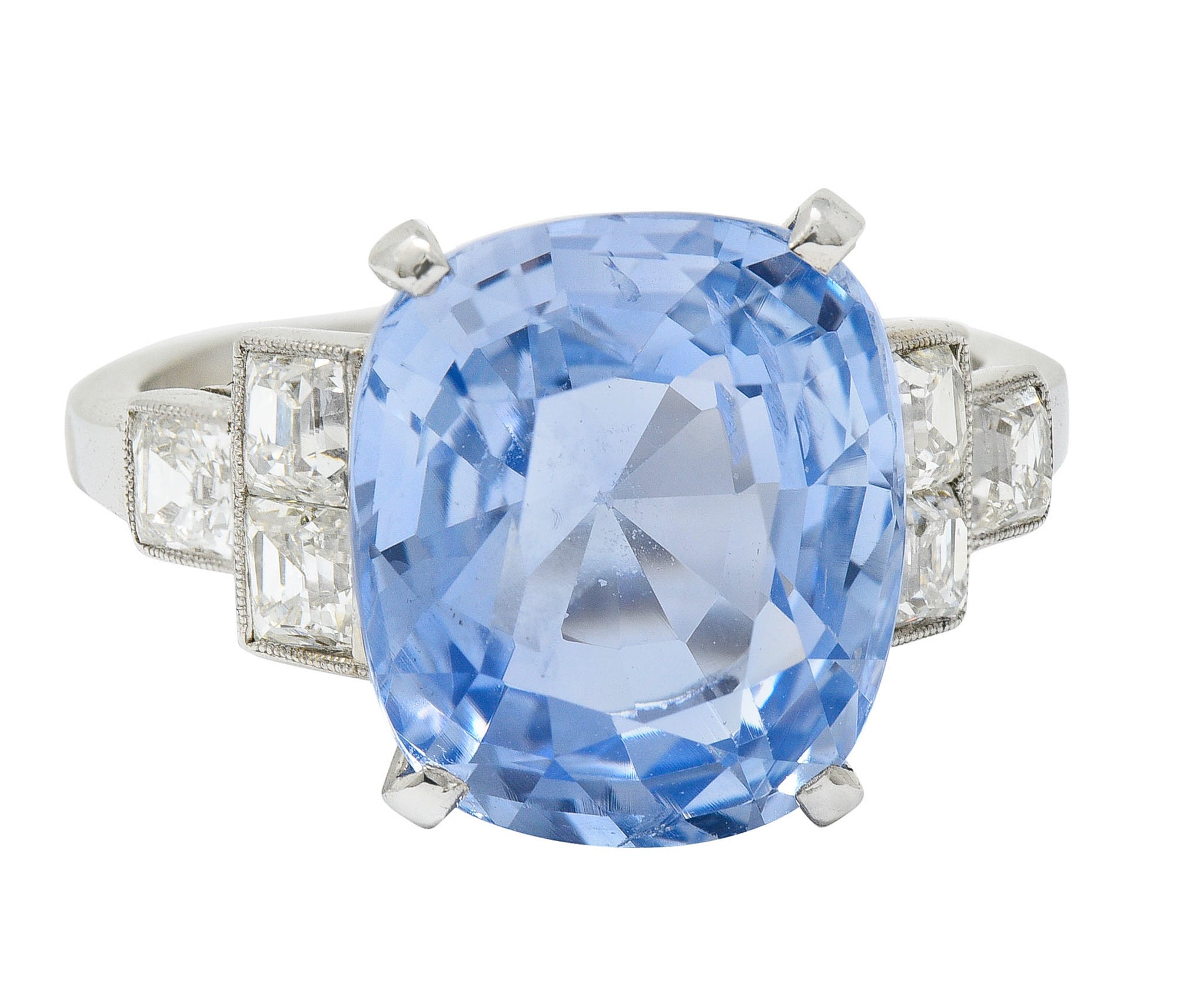 1950's Mid-Century 11.15 CTW No Heat Ceylon Sapphire Diamond Platinum Statement Ring GIARing - Wilson's Estate Jewelry