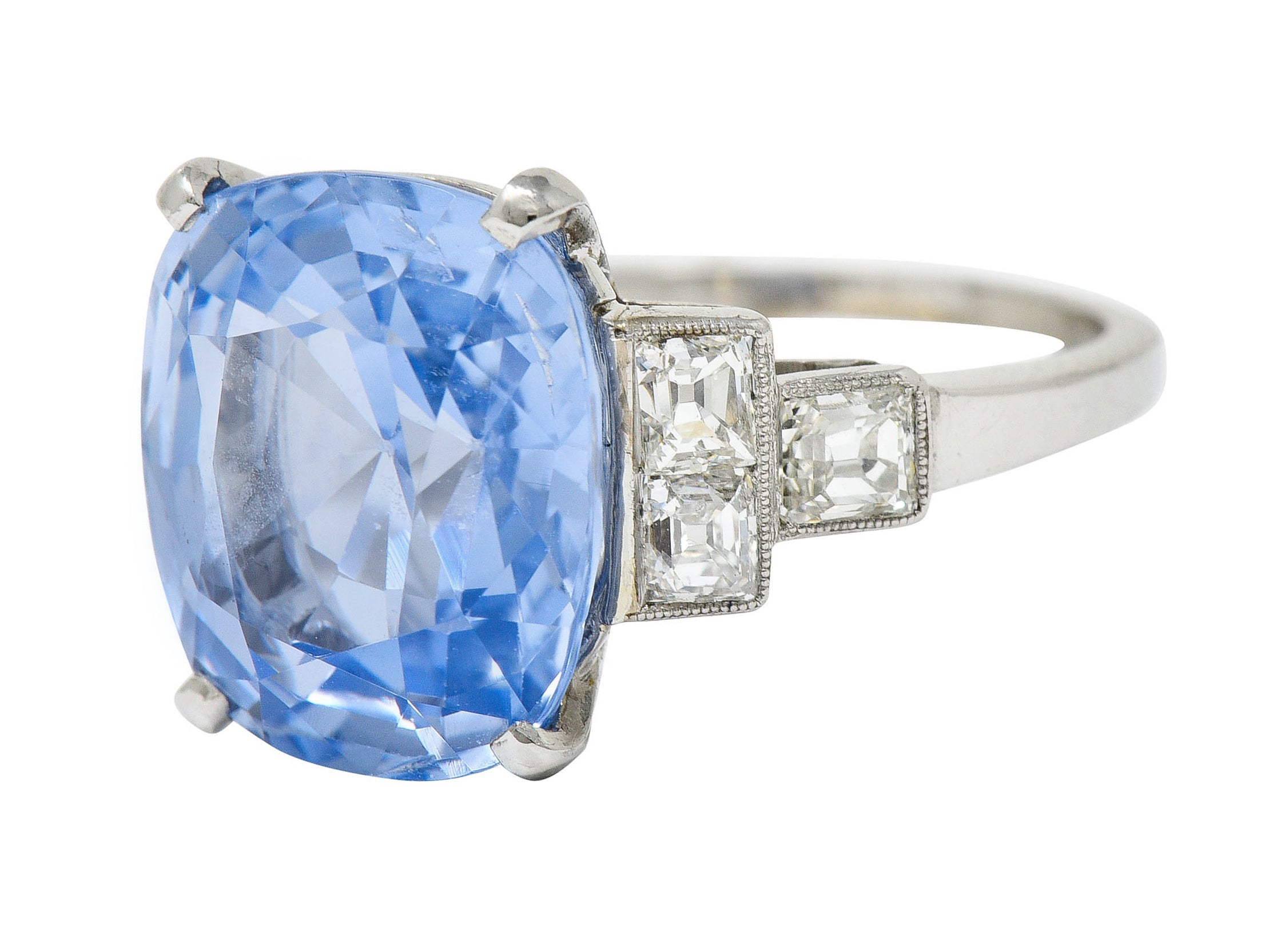 1950's Mid-Century 11.15 CTW No Heat Ceylon Sapphire Diamond Platinum Statement Ring GIARing - Wilson's Estate Jewelry