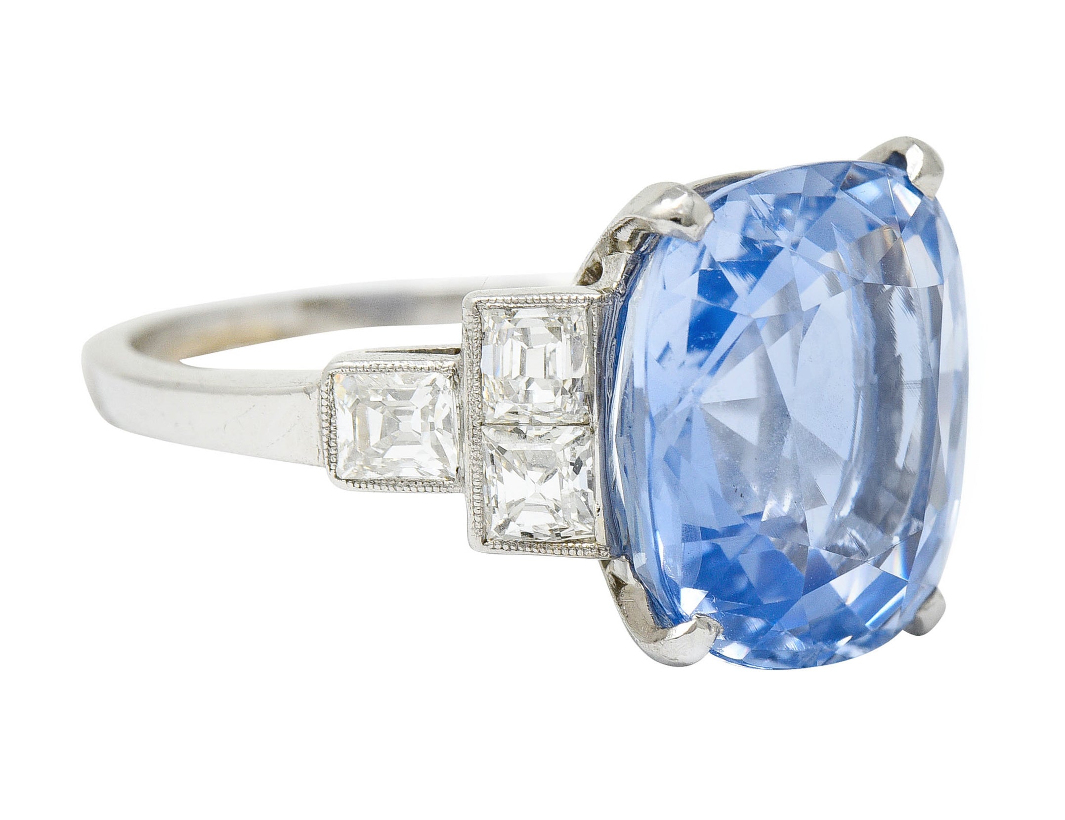 1950's Mid-Century 11.15 CTW No Heat Ceylon Sapphire Diamond Platinum Statement Ring GIARing - Wilson's Estate Jewelry