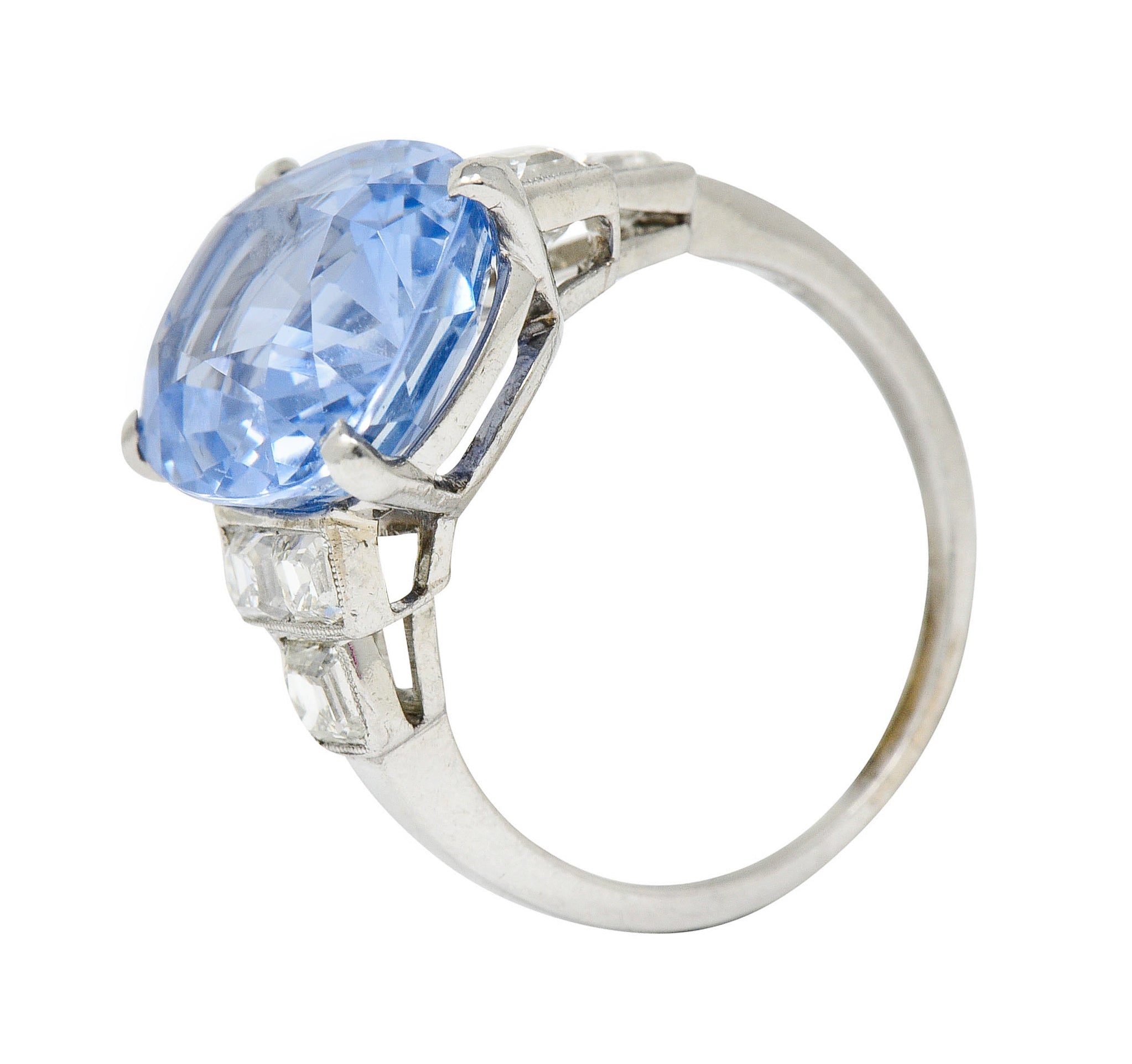 1950's Mid-Century 11.15 CTW No Heat Ceylon Sapphire Diamond Platinum Statement Ring GIARing - Wilson's Estate Jewelry