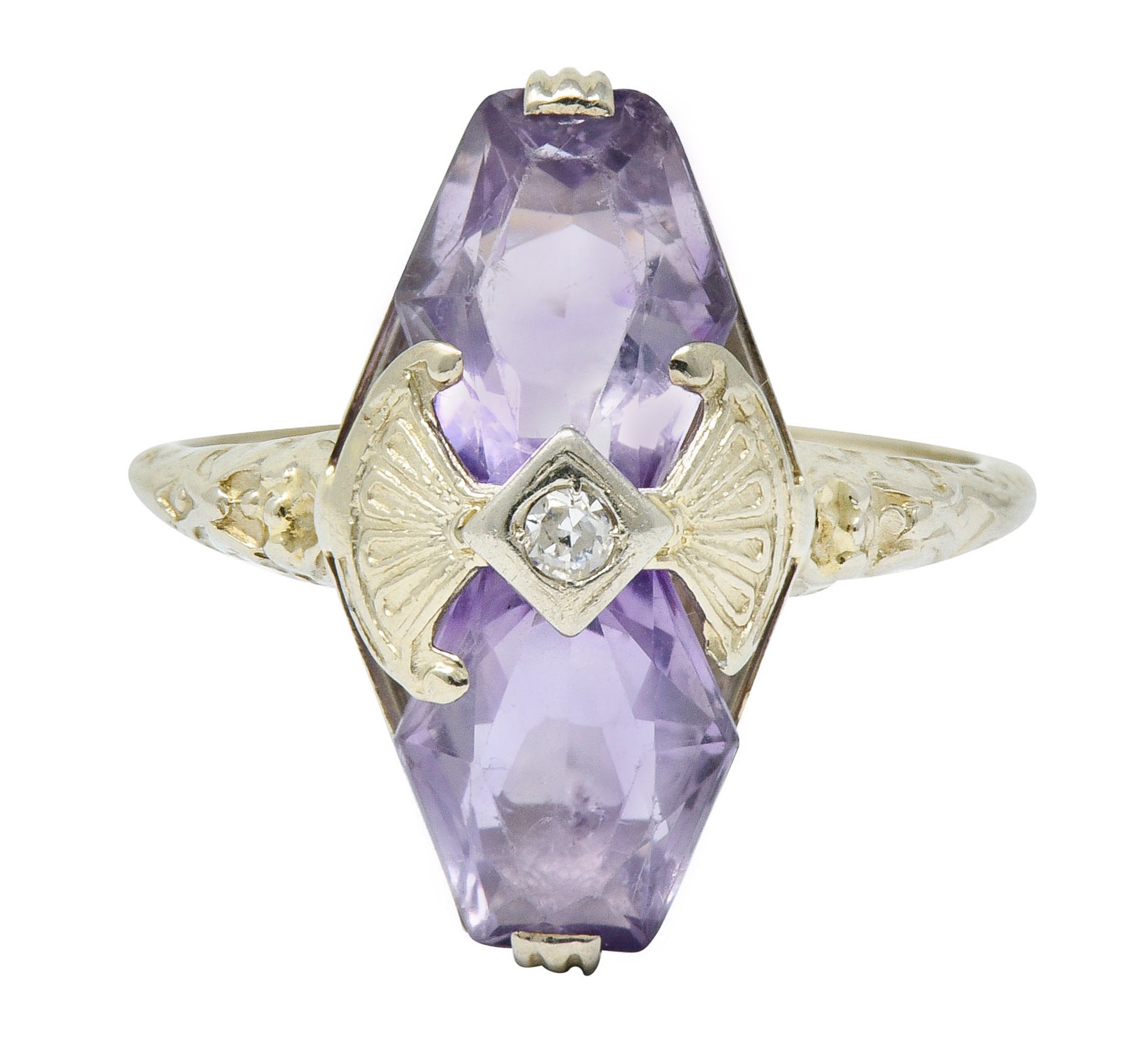 Art Deco Amethyst Diamond 14 Karat White Gold Statement RingRing - Wilson's Estate Jewelry