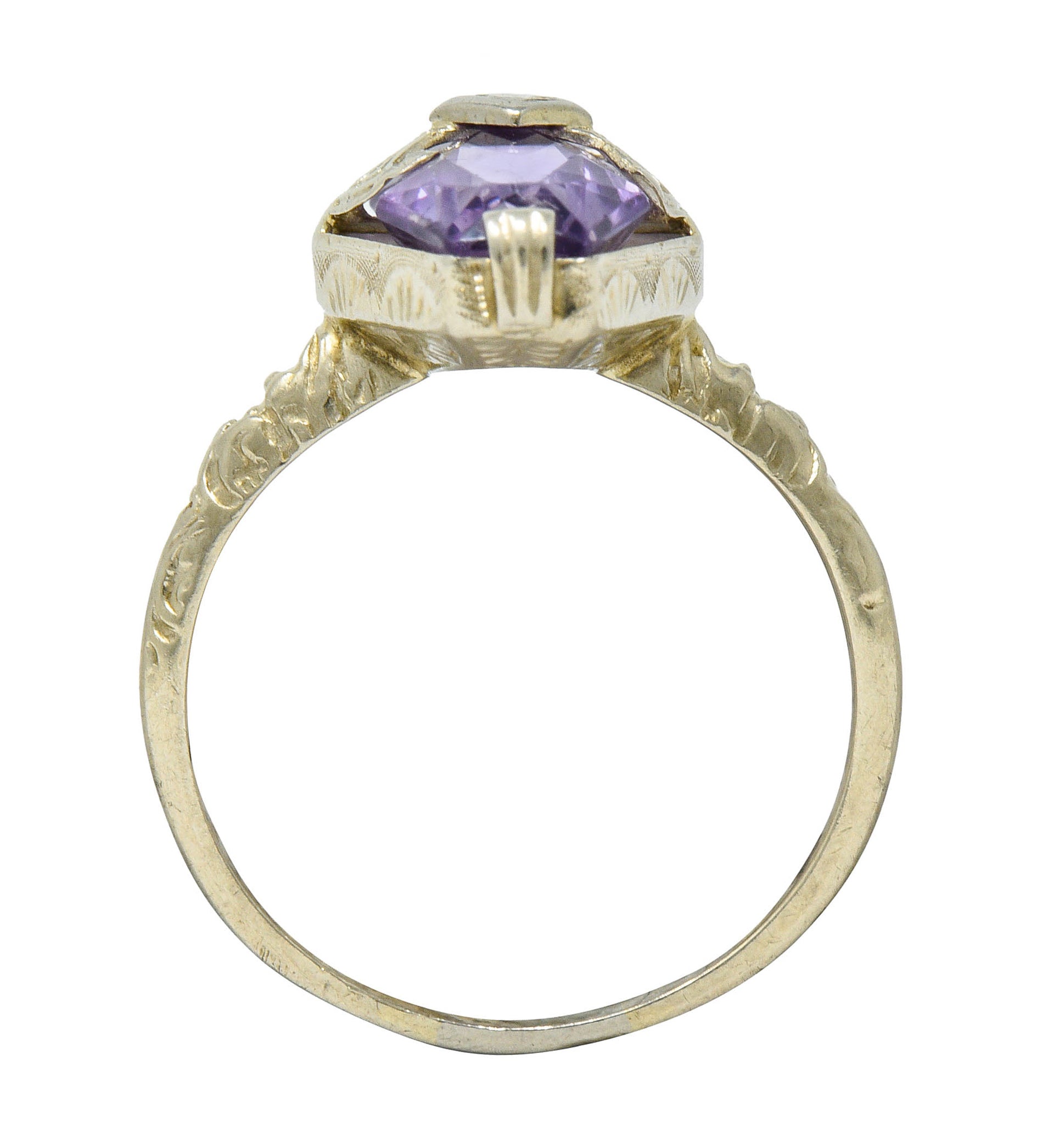 Art Deco Amethyst Diamond 14 Karat White Gold Statement RingRing - Wilson's Estate Jewelry