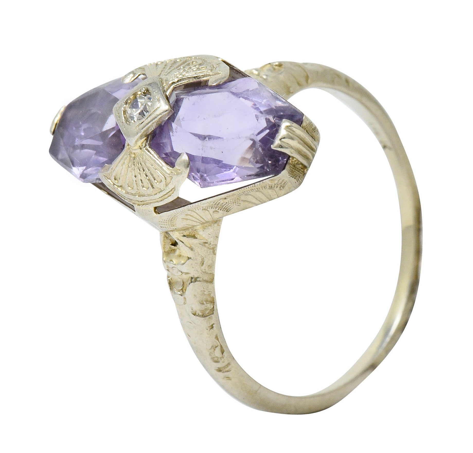 Art Deco Amethyst Diamond 14 Karat White Gold Statement RingRing - Wilson's Estate Jewelry