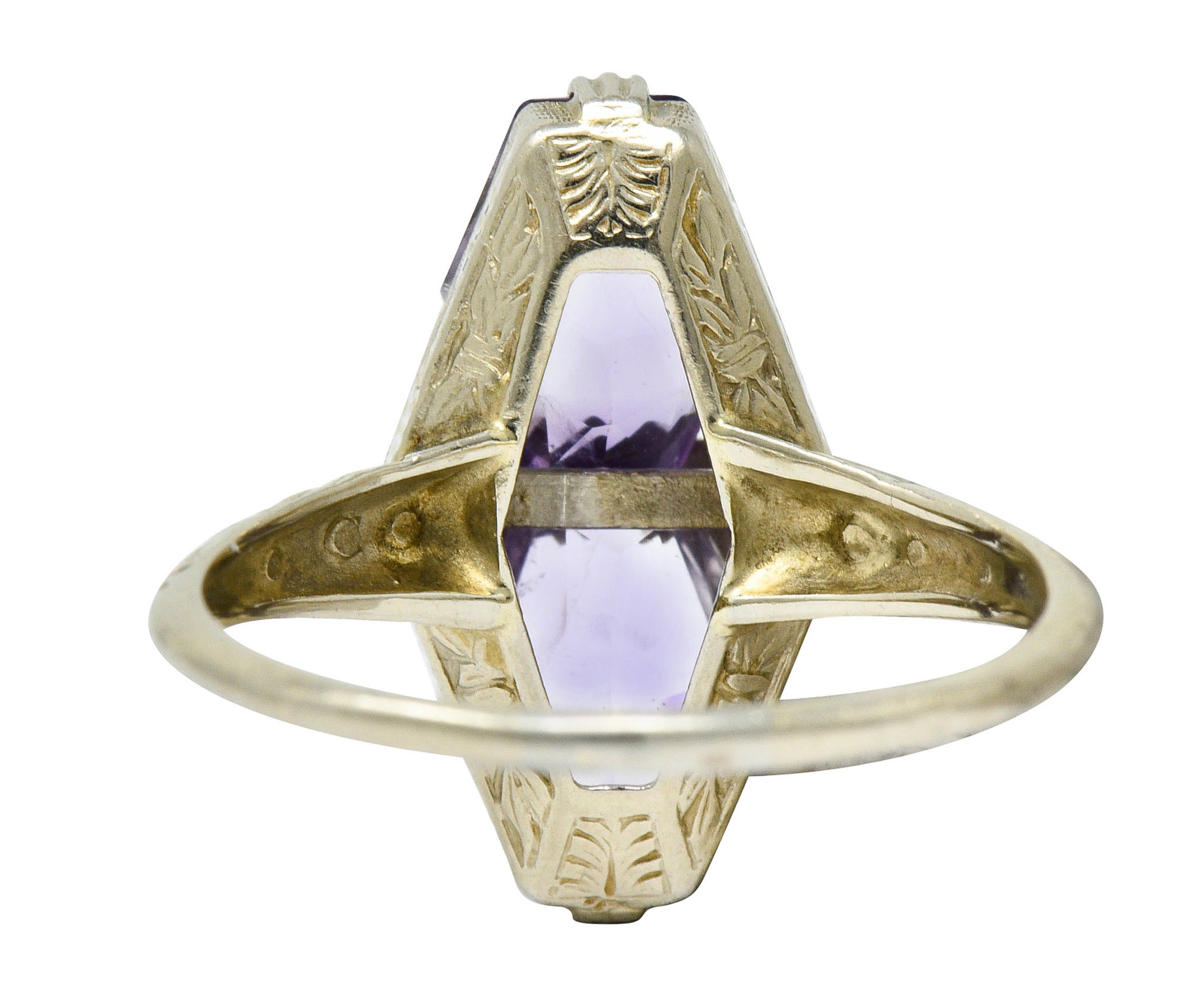 Art Deco Amethyst Diamond 14 Karat White Gold Statement RingRing - Wilson's Estate Jewelry