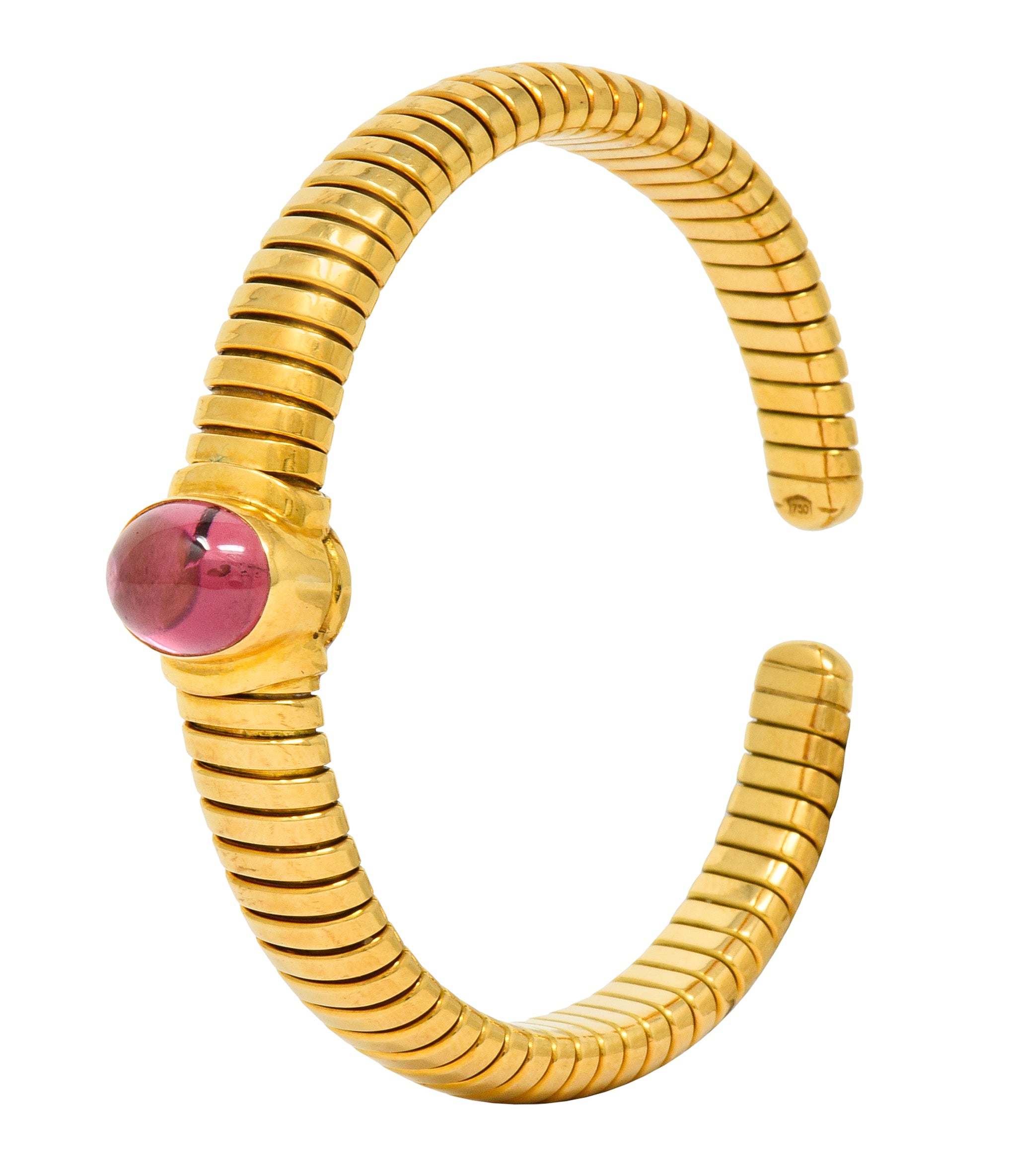 Bulgari Vintage Pink Tourmaline 18 Karat Gold Tubogas Cuff Bracelet - Wilson's Estate Jewelry