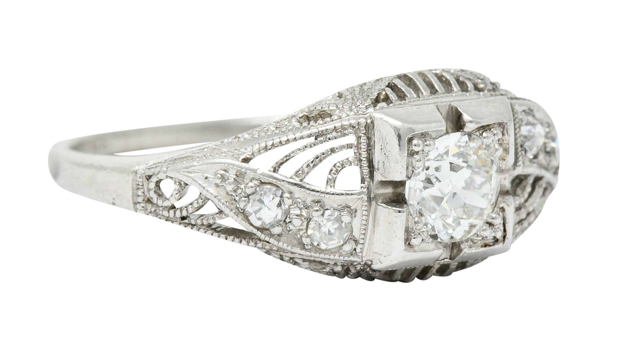 Art Deco 0.45 CTW Diamond Platinum Bombe Engagement RingRing - Wilson's Estate Jewelry