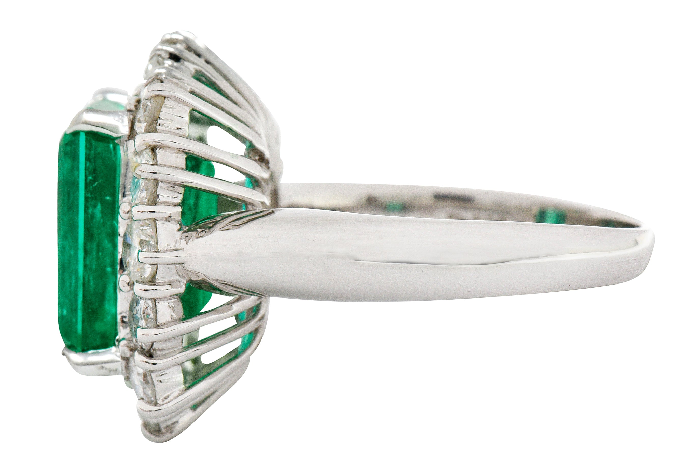 Vivid 7.70 CTW Colombian Emerald Diamond Platinum Cluster Ring GIARing - Wilson's Estate Jewelry