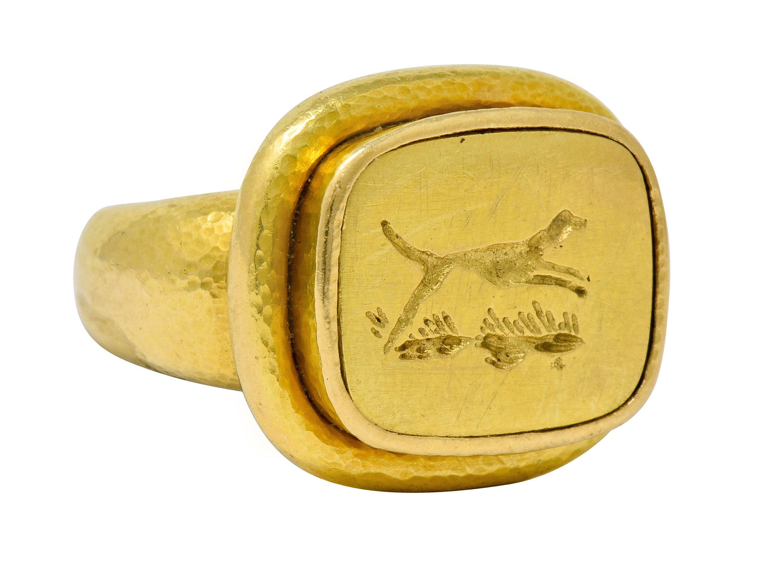 Elizabeth Locke Contemporary 18 Karat Gold Foxhound Signet Ring - Wilson's Estate Jewelry