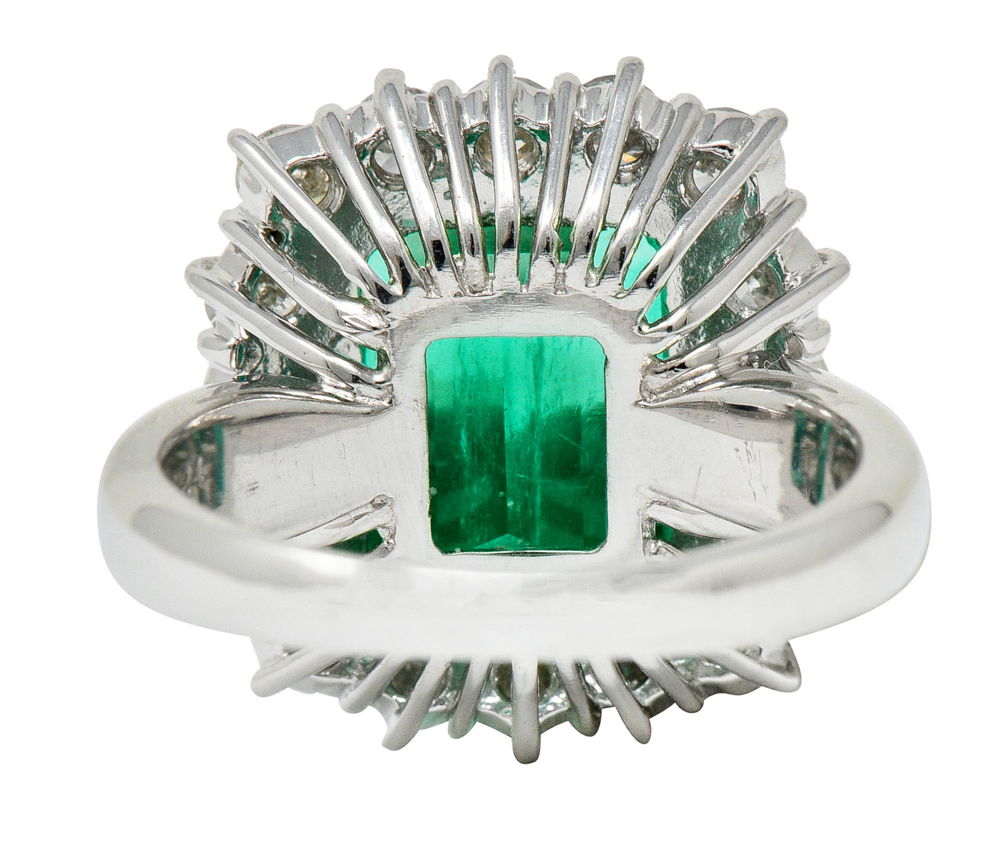 Vivid 7.70 CTW Colombian Emerald Diamond Platinum Cluster Ring GIARing - Wilson's Estate Jewelry