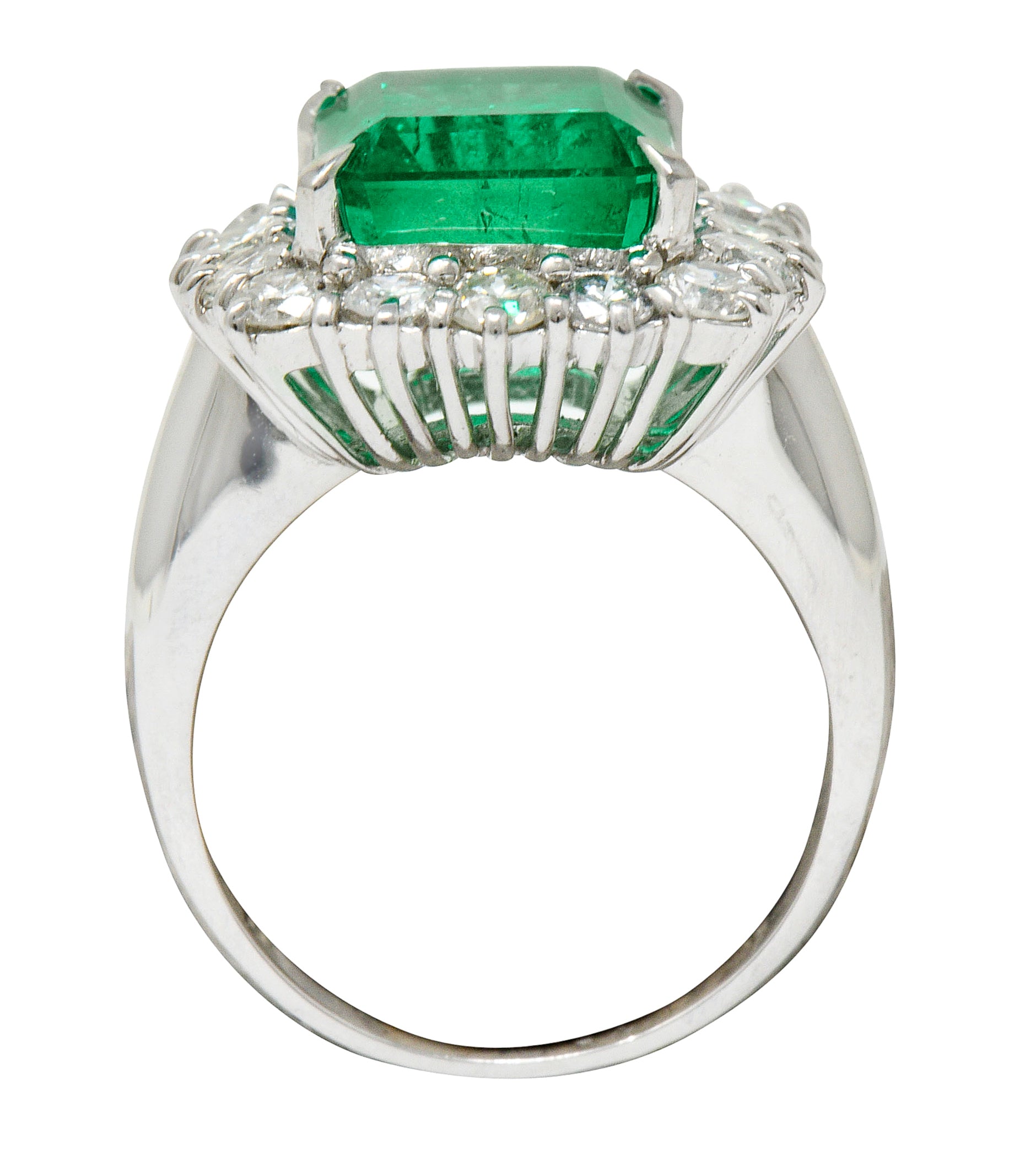 7.70 CTW Colombian Emerald Diamond Platinum Cluster Ring GIARing - Wilson's Estate Jewelry