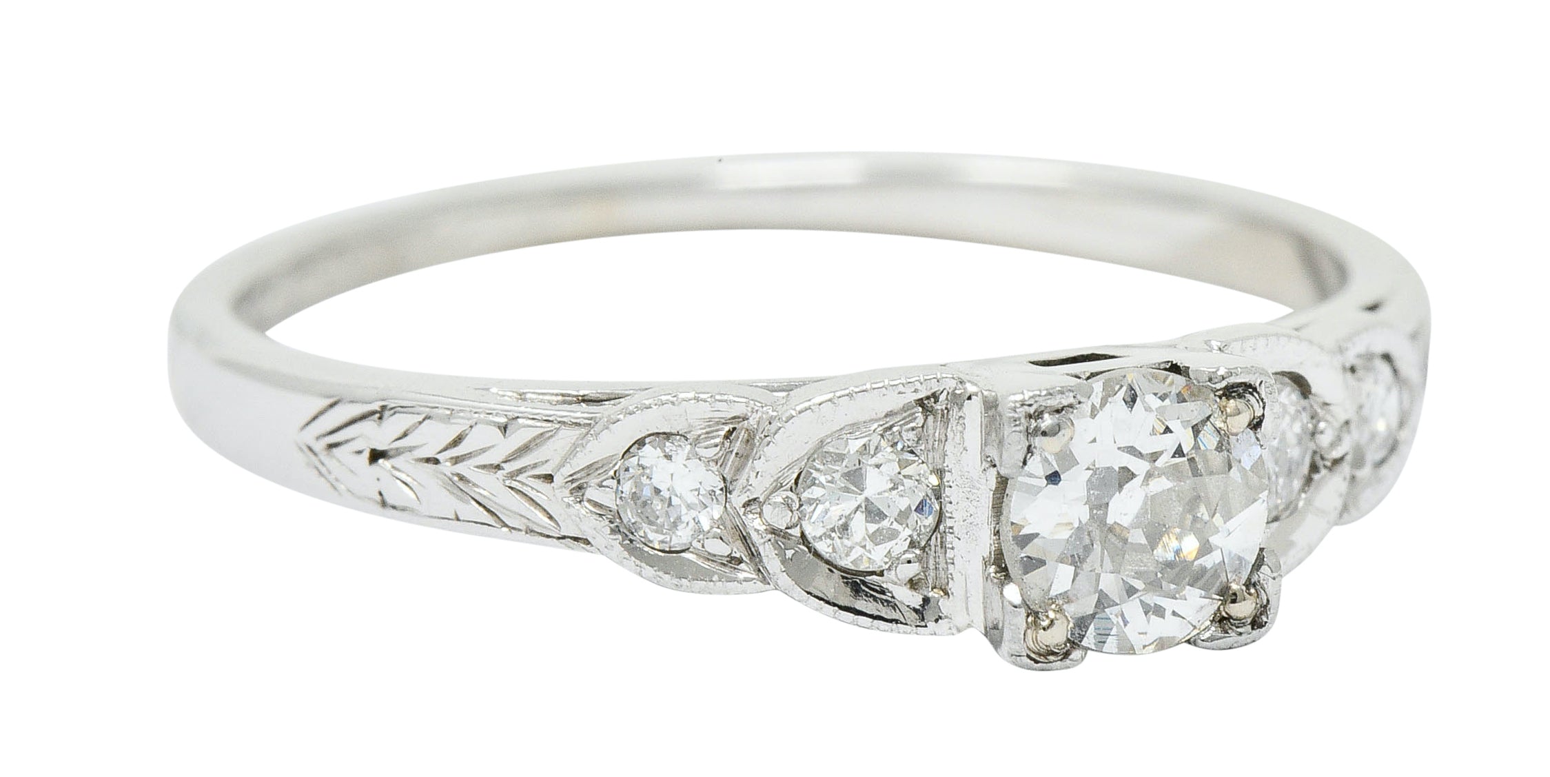 Late Art Deco 0.36 CTW Diamond 14 Karat White Gold Engagement RingRing - Wilson's Estate Jewelry