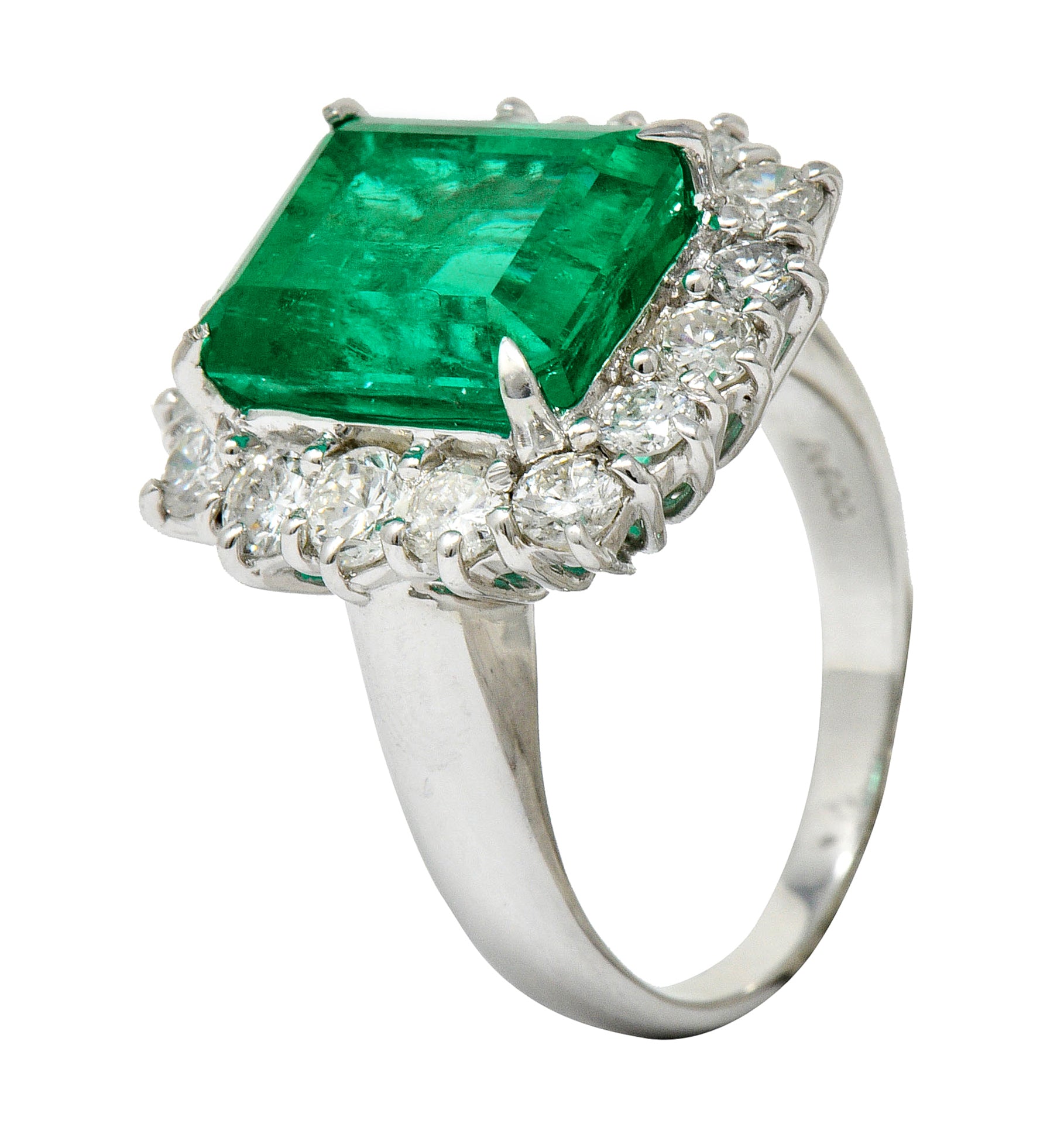 Vivid 7.70 CTW Colombian Emerald Diamond Platinum Cluster Ring GIARing - Wilson's Estate Jewelry