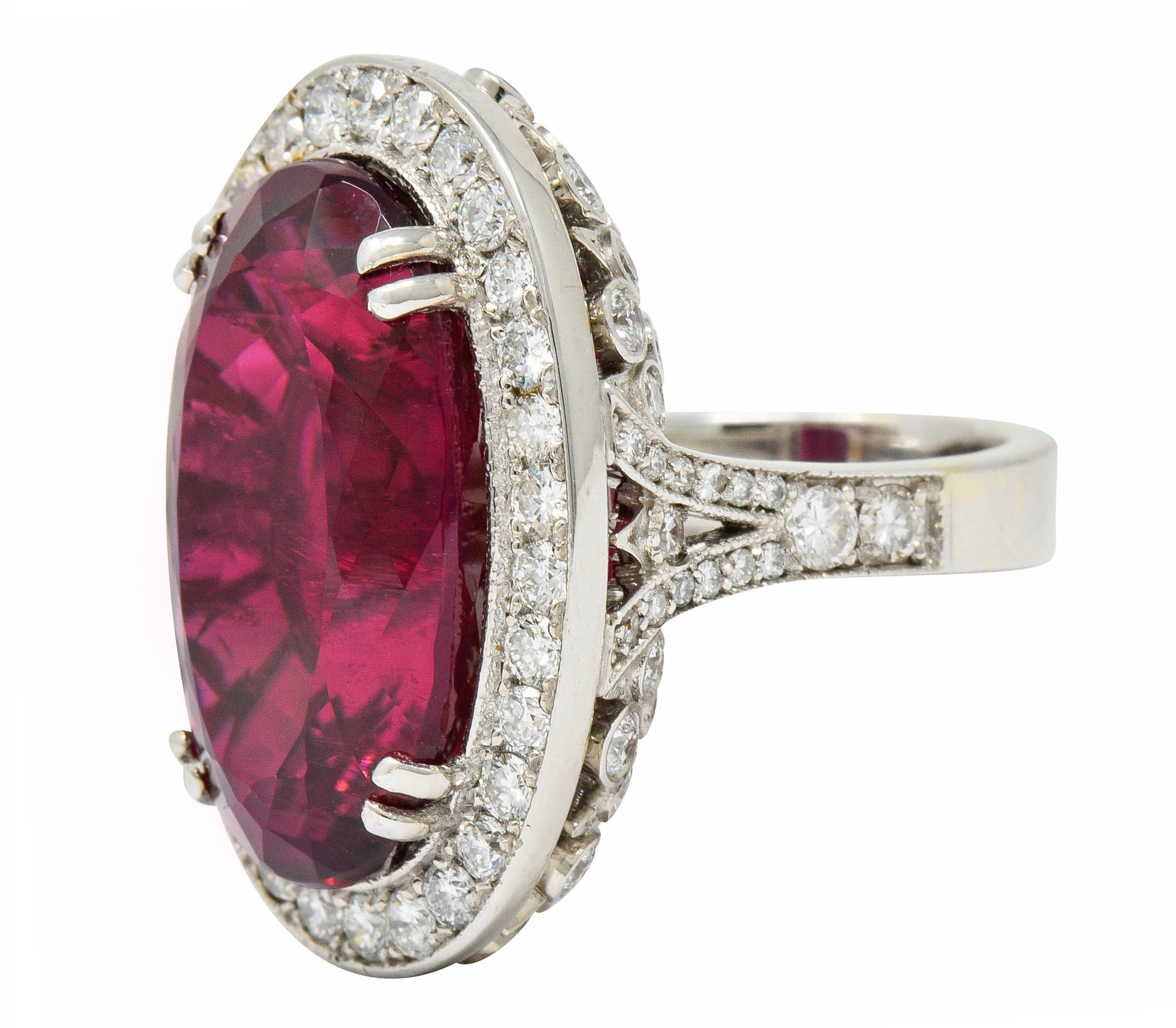 Outstanding 24.00 CTW Rubellite Diamond 18 Karat White Gold Statement RingRing - Wilson's Estate Jewelry