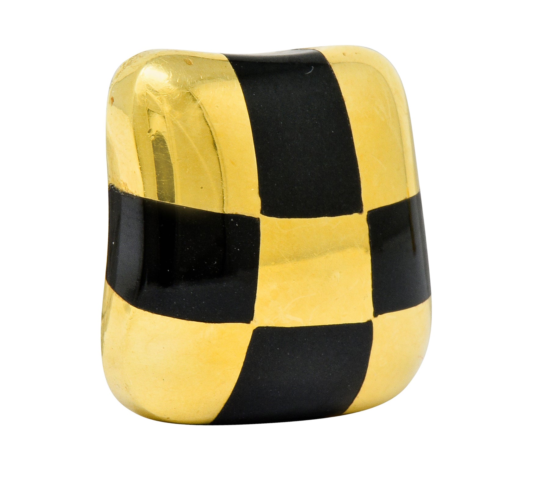 Angela Cummings Enamel 18 Karat Gold Checkerboard Ear-Clip Earrings - Wilson's Estate Jewelry