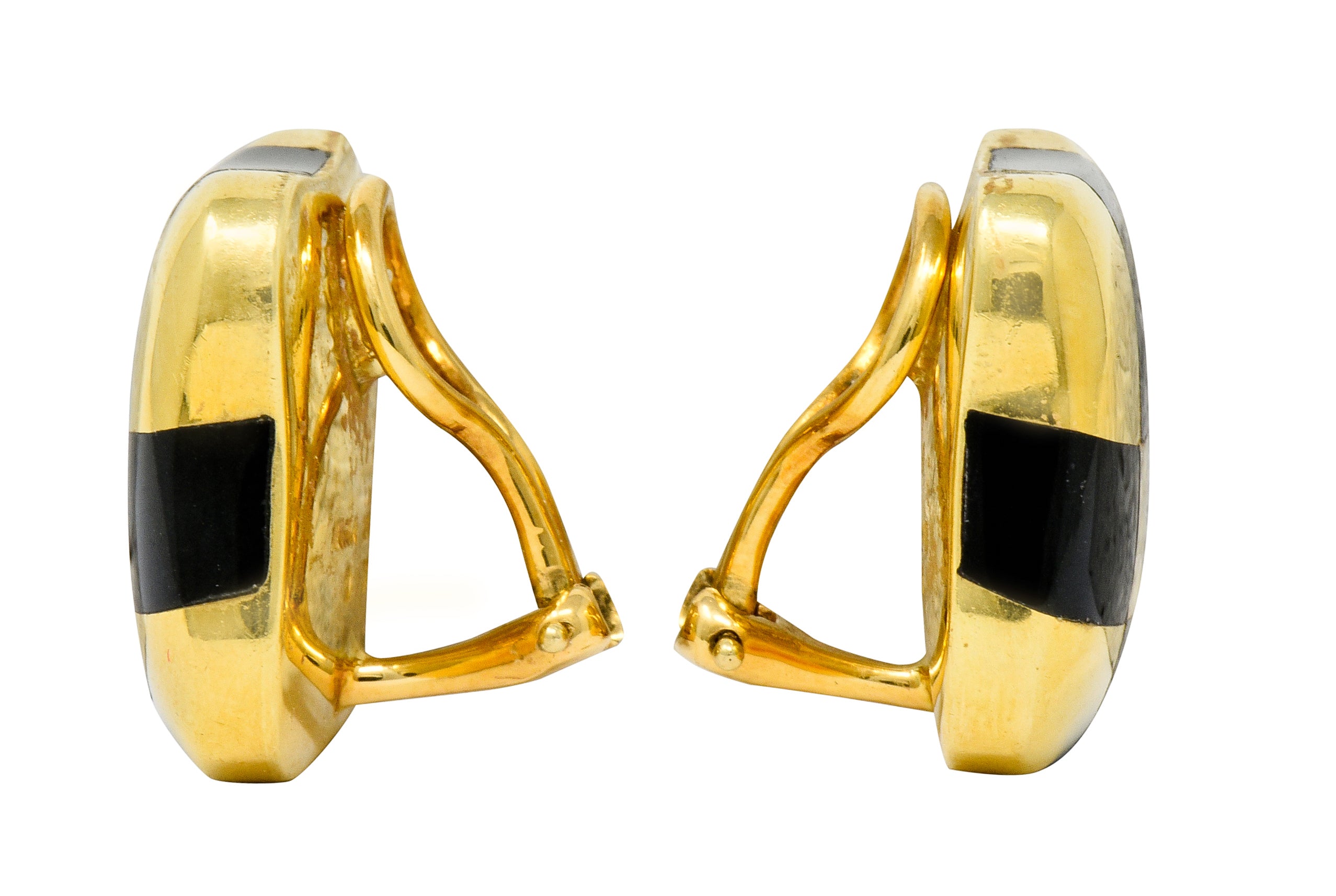 Angela Cummings Enamel 18 Karat Gold Checkerboard Ear-Clip Earrings - Wilson's Estate Jewelry