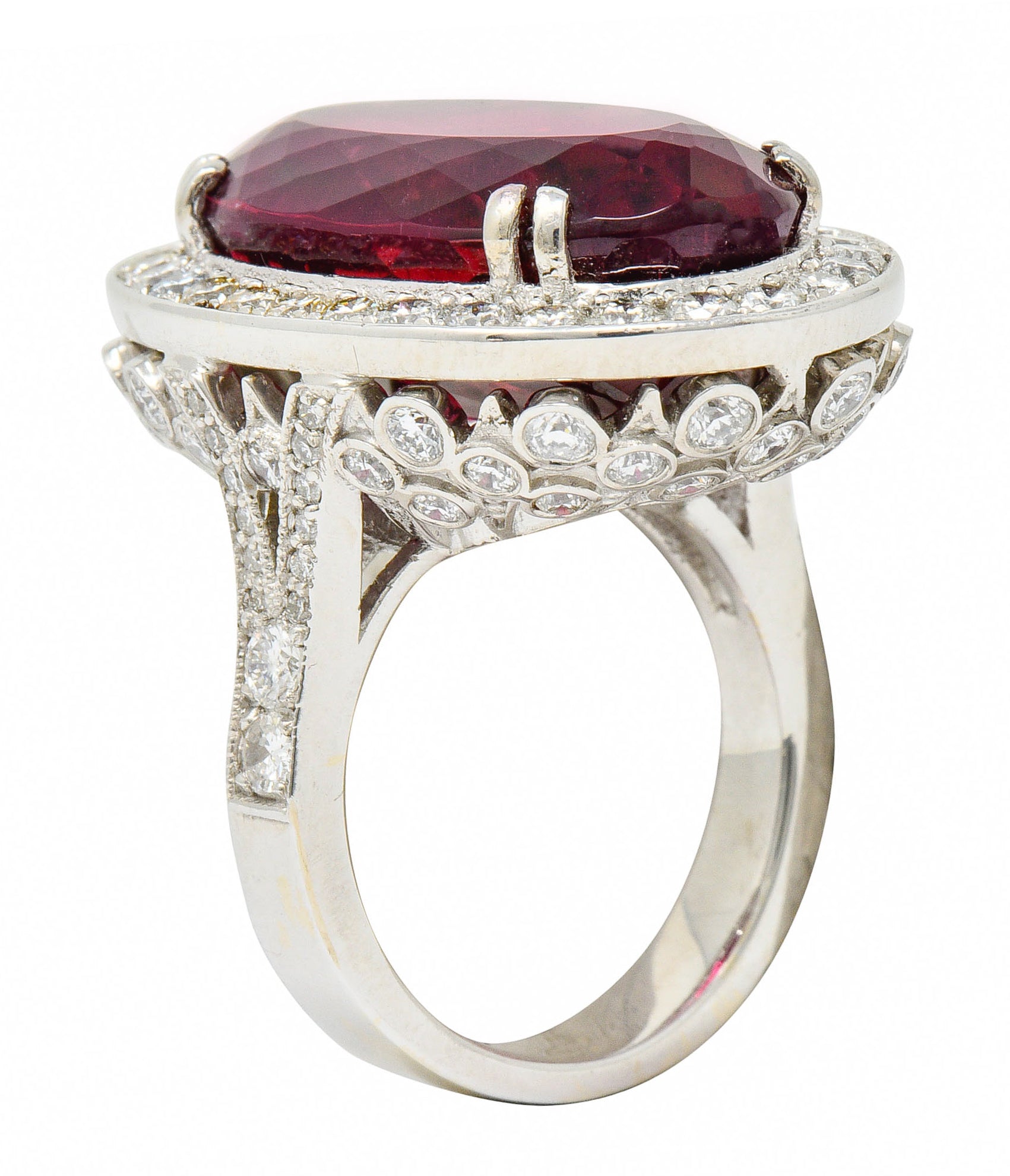 Outstanding 24.00 CTW Rubellite Diamond 18 Karat White Gold Statement RingRing - Wilson's Estate Jewelry