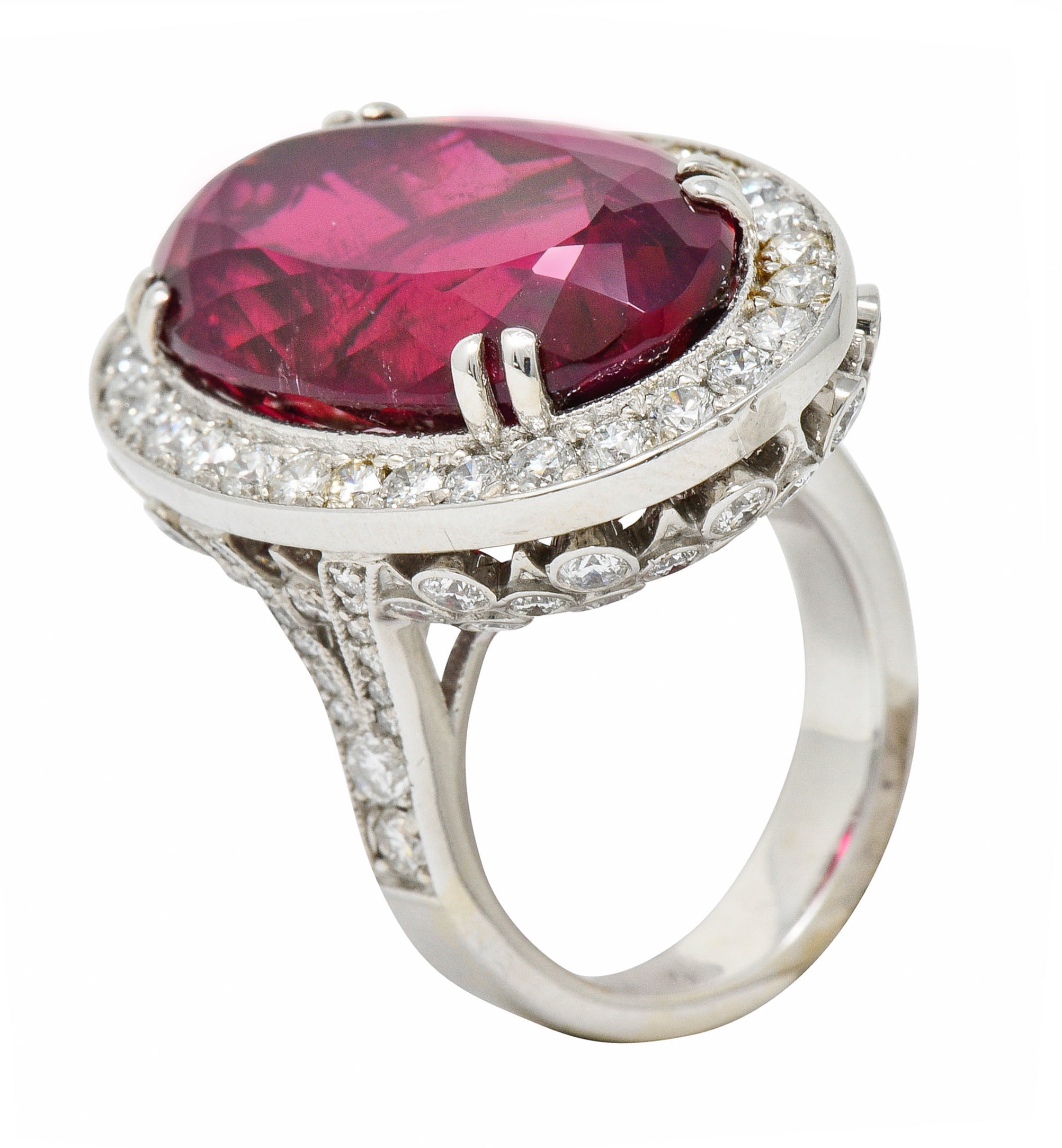 Outstanding 24.00 CTW Rubellite Diamond 18 Karat White Gold Statement RingRing - Wilson's Estate Jewelry