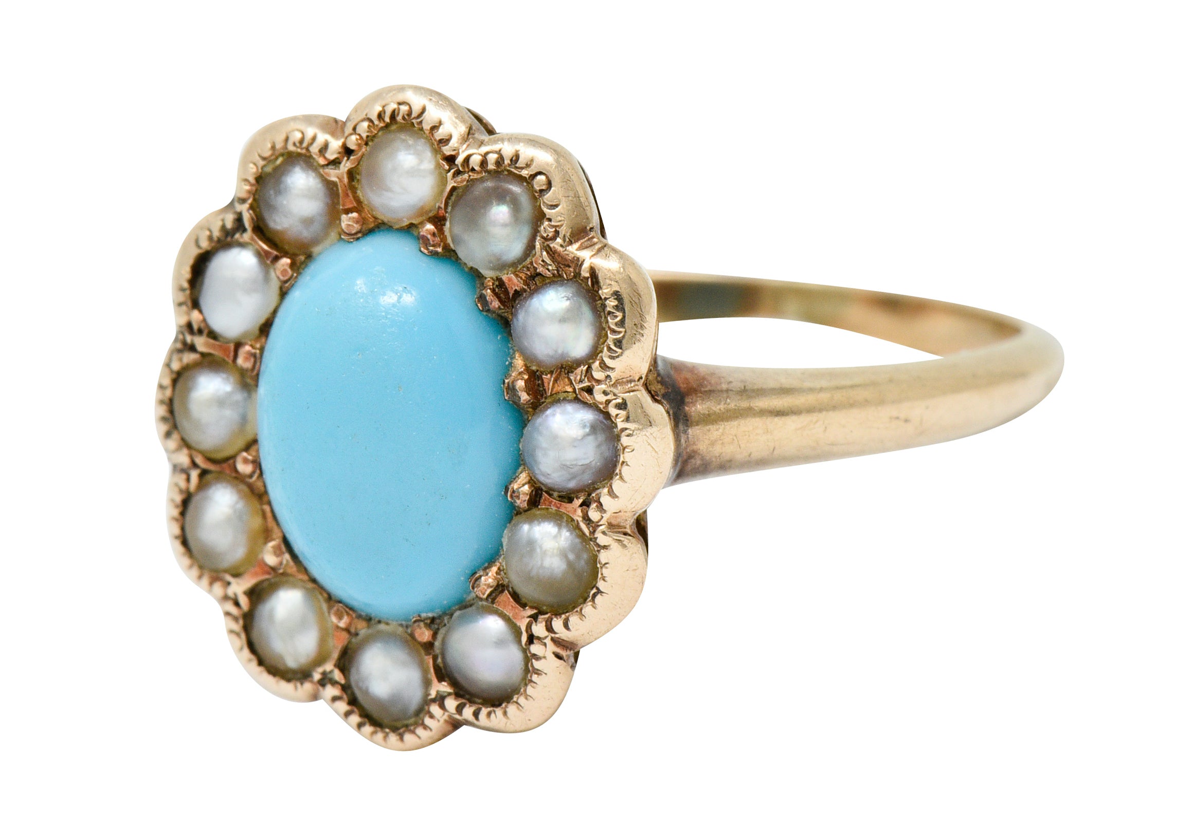 Victorian Turquoise Pearl 14 Karat Rose Gold Cluster RingRing - Wilson's Estate Jewelry